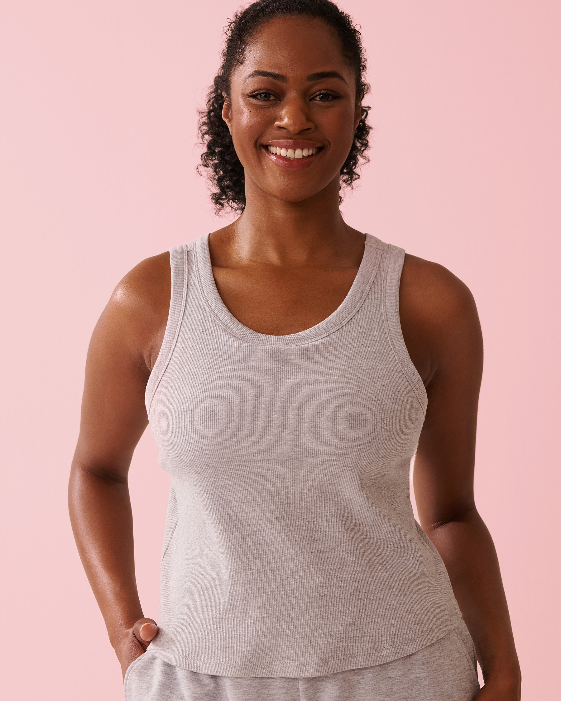 LA VIE EN ROSE Camisole côtelée à soutien intégré en coton Gris 50100124 - Voir1