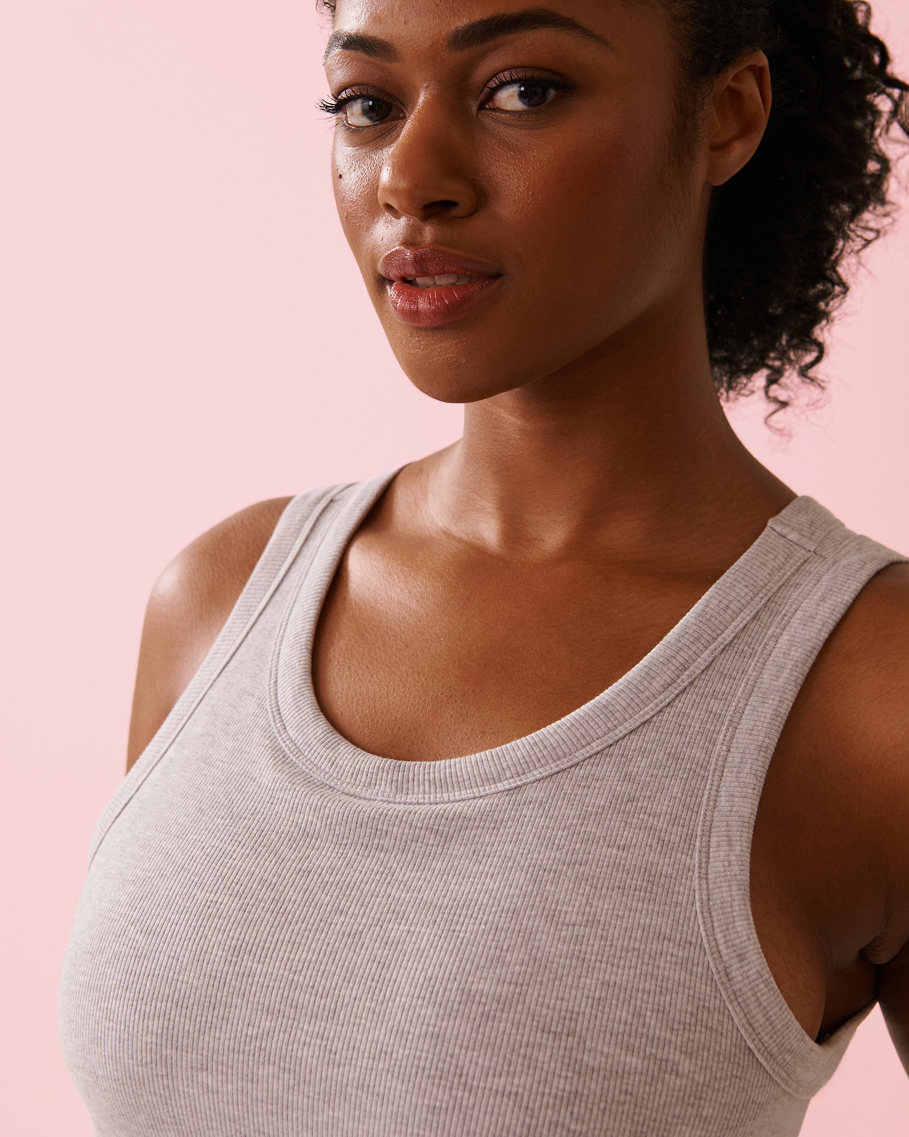 LA VIE EN ROSE Camisole côtelée à soutien intégré en coton Gris 50100124 - Voir3