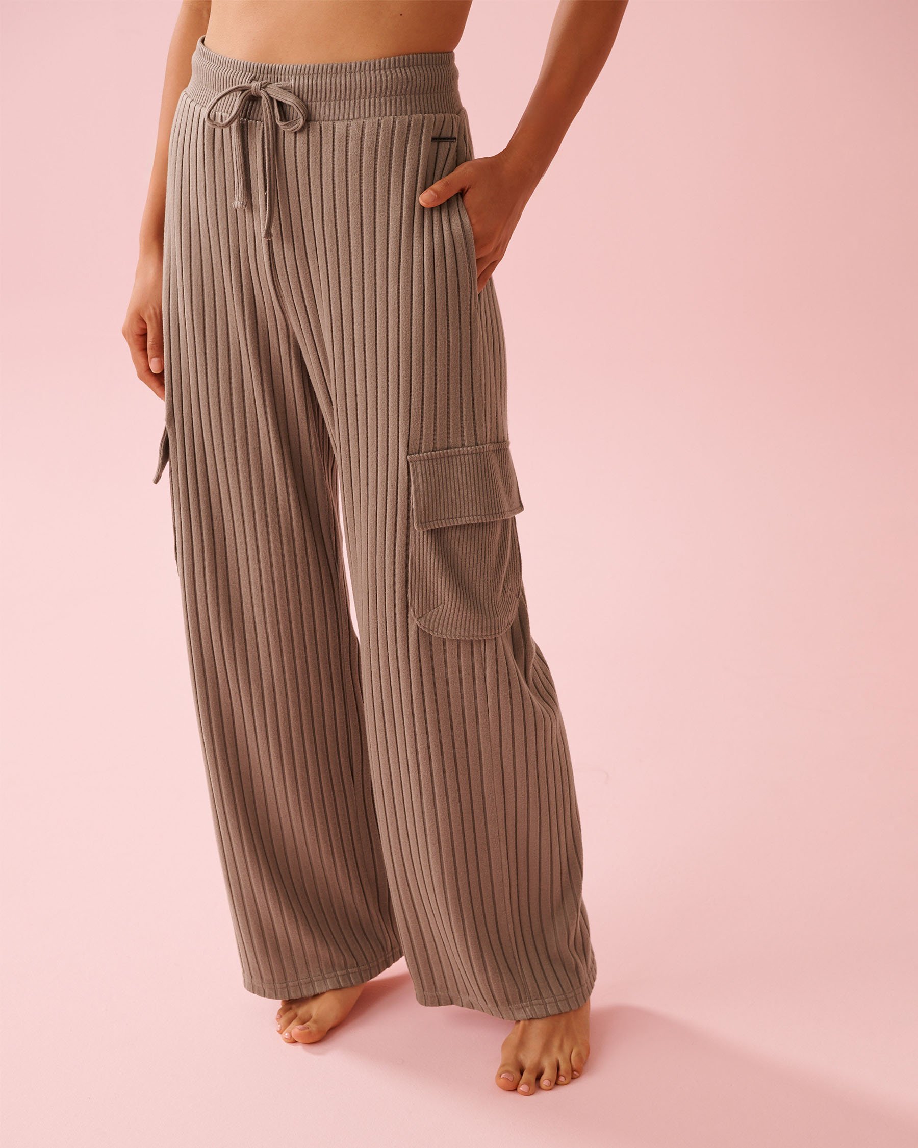 LA VIE EN ROSE Ribbed Knit Pants Taupe 50200111 - View1