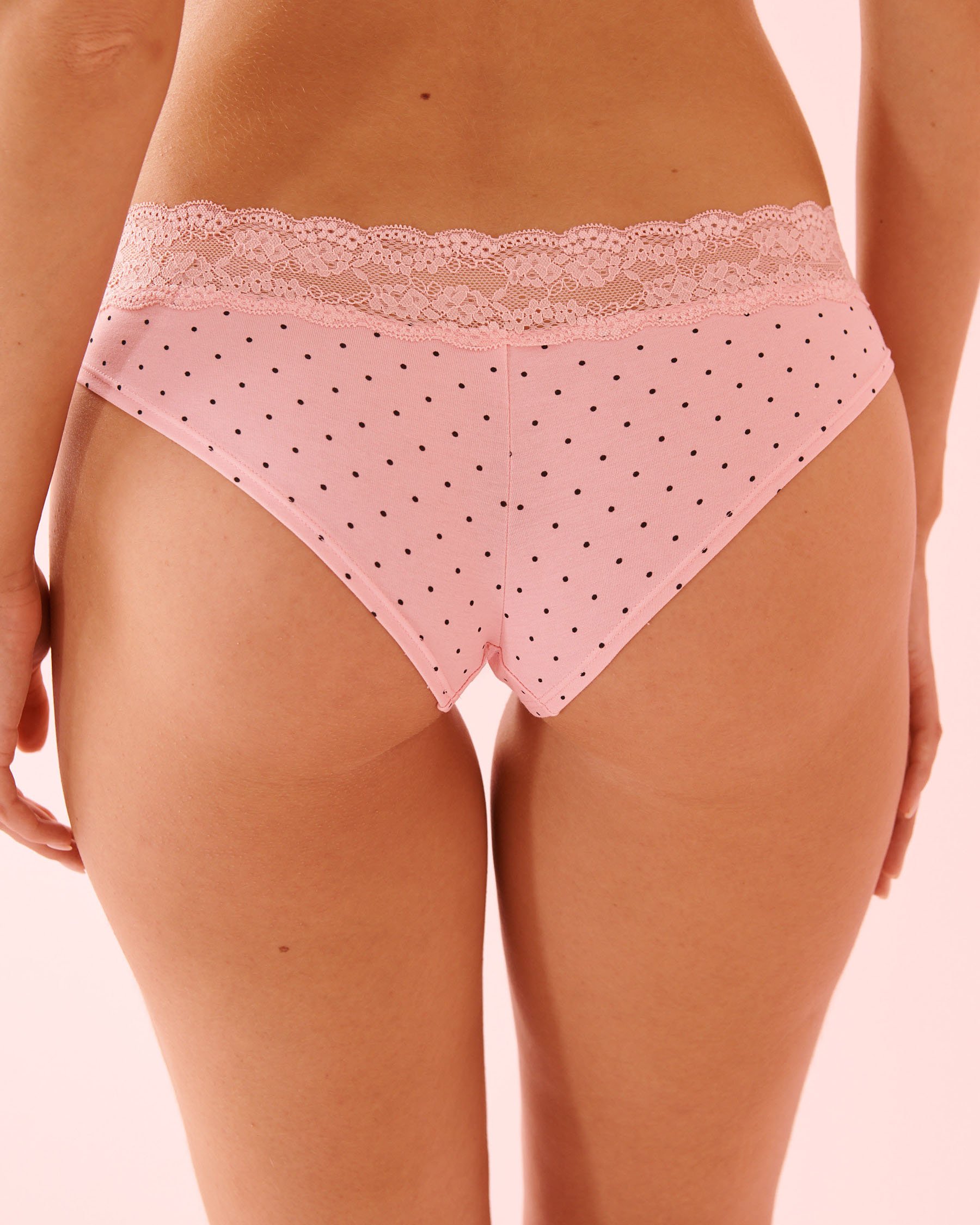 LA VIE EN ROSE Culotte cheeky coton et bande de dentelle Rose à pois 20100705 - Voir2