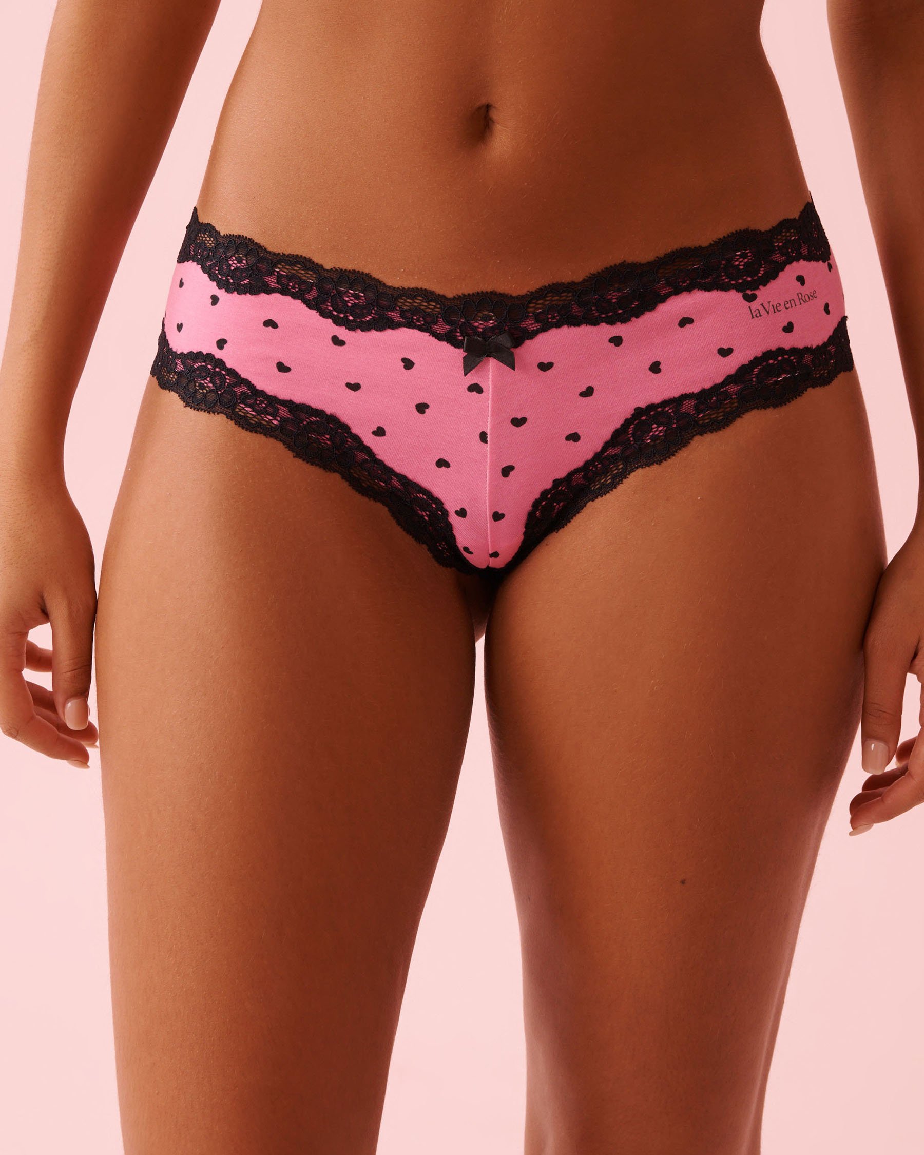 LA VIE EN ROSE Culotte cheeky coton et bordure de dentelle Rose/Cœurs 20100709 - Voir1