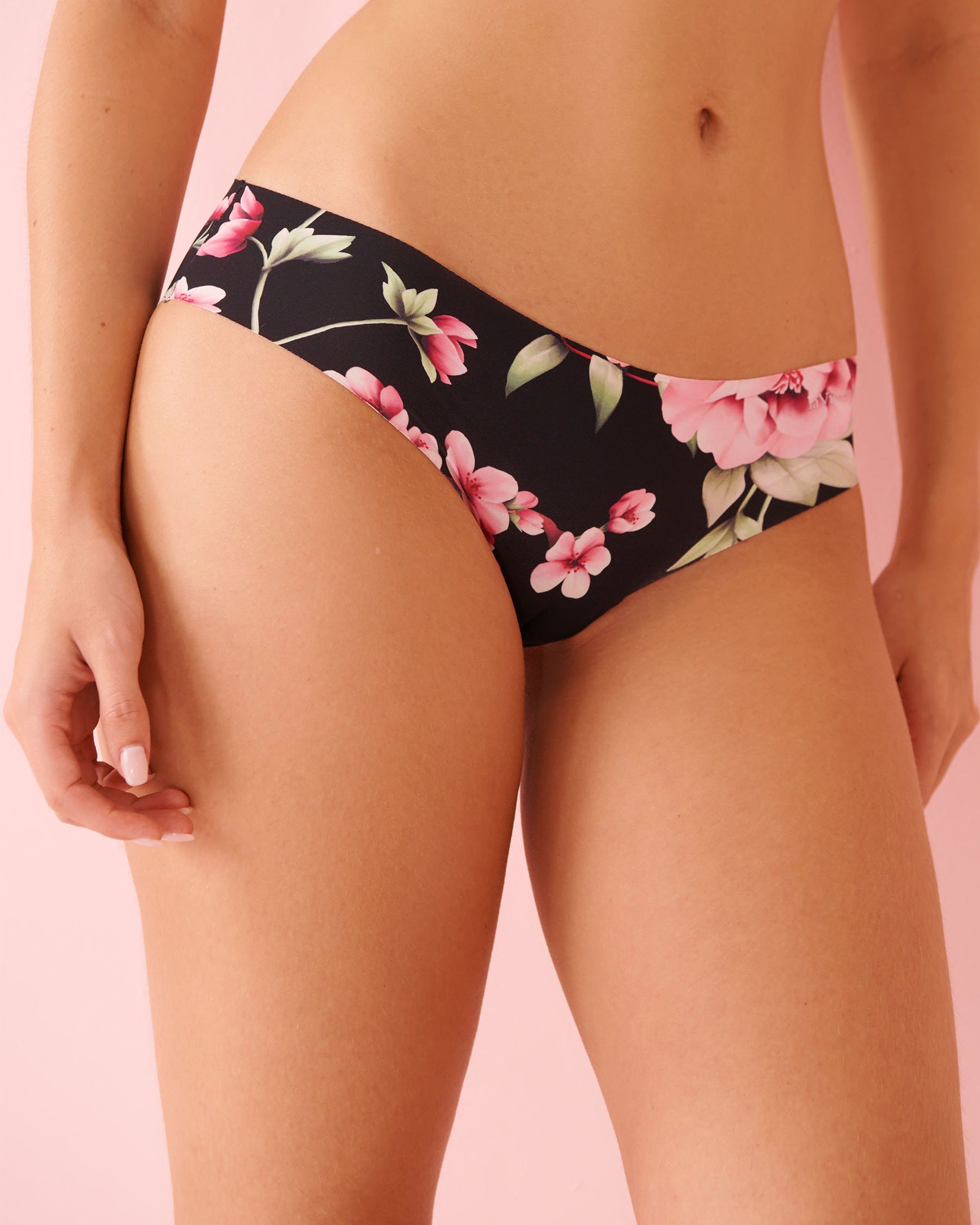 LA VIE EN ROSE Culotte cheeky microfibre invisible Noir/Fleurs roses 20200744 - Voir1