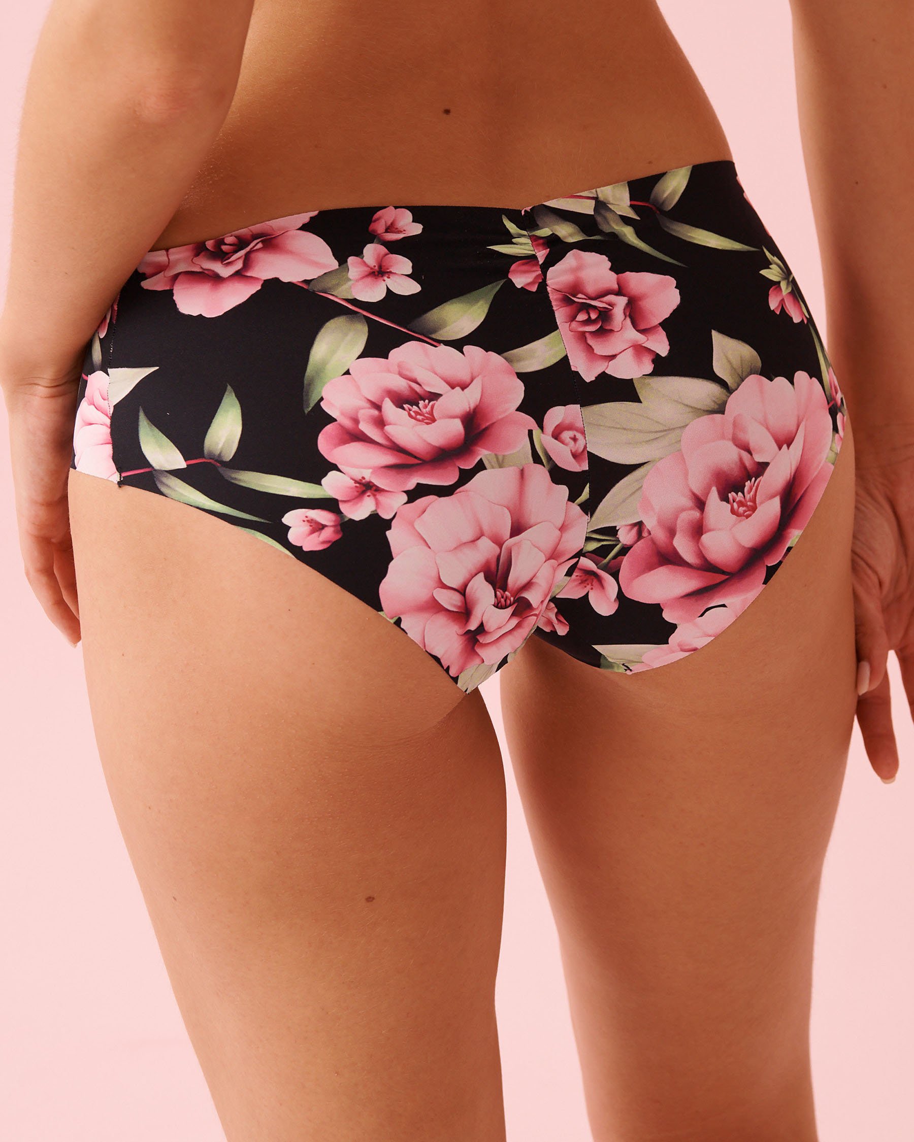 LA VIE EN ROSE Culotte aux hanches microfibre invisible Noir/Fleurs roses 20200745 - View2