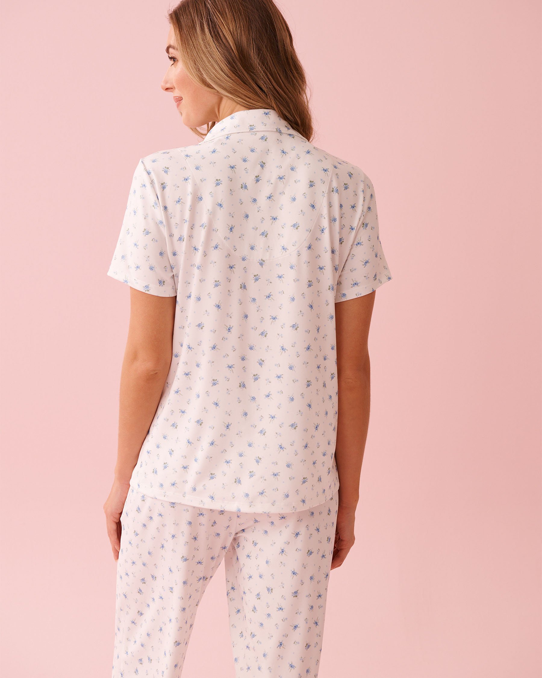 LA VIE EN ROSE Rose Print Super Soft Short Sleeve Button-down Shirt White 40100833 - View2