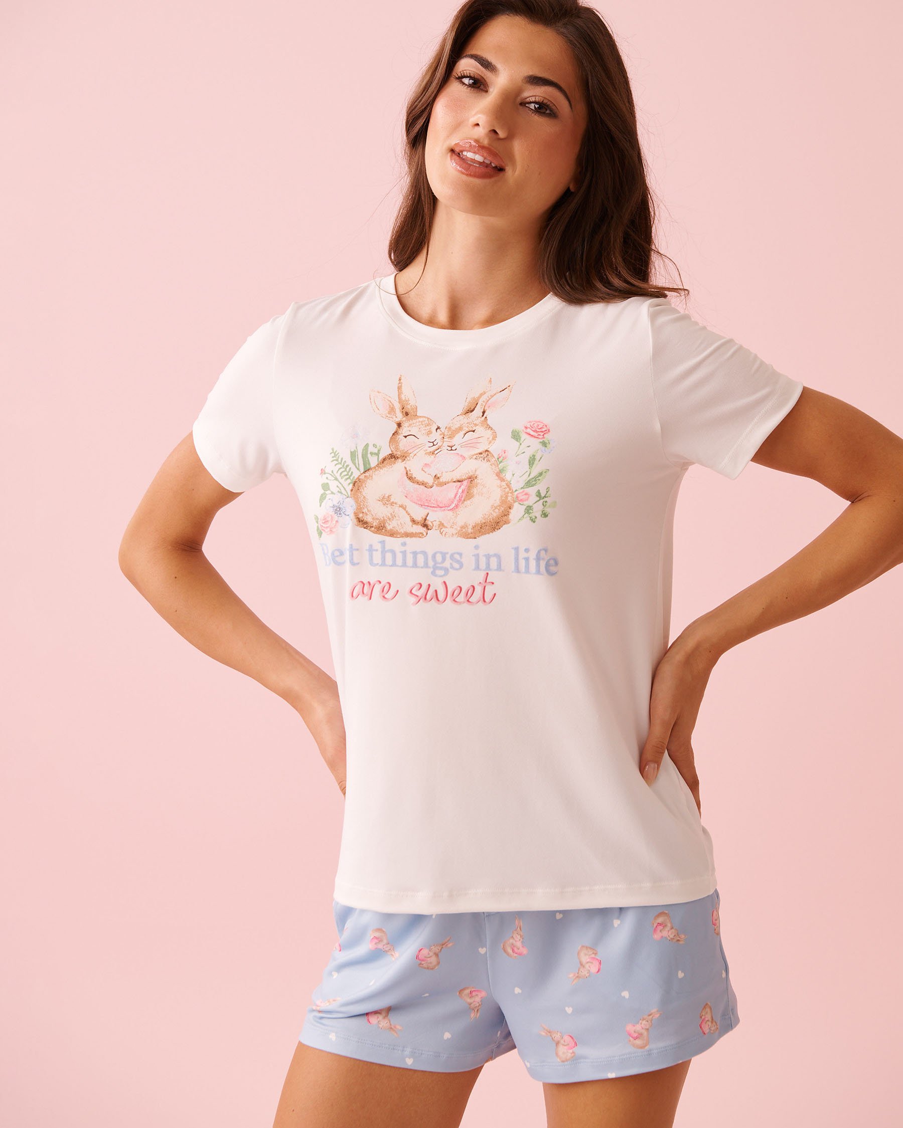 LA VIE EN ROSE Bunny Print Super Soft Short Sleeve T-shirt White 40100826 - View2
