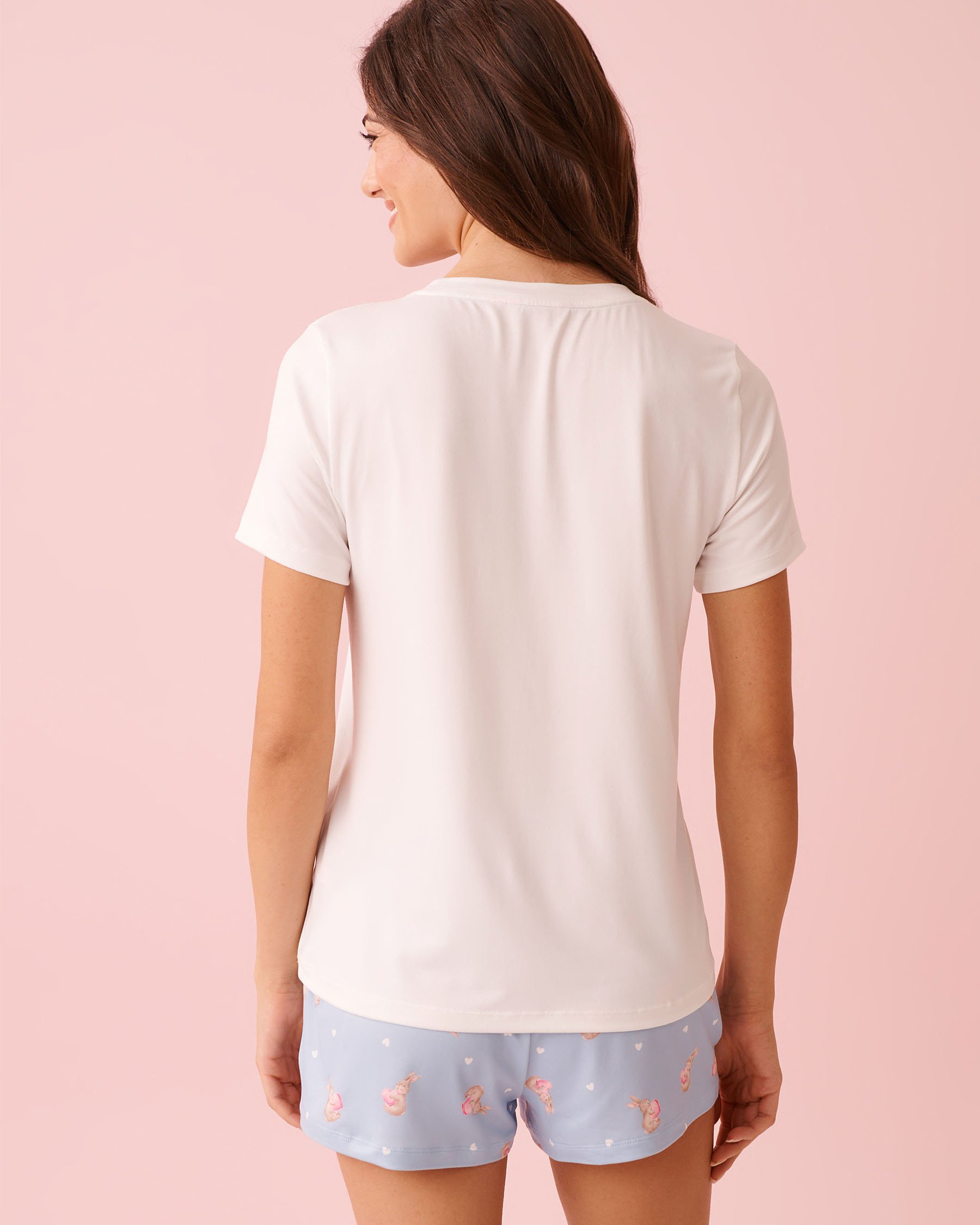 LA VIE EN ROSE Bunny Print Super Soft Short Sleeve T-shirt White 40100826 - View3
