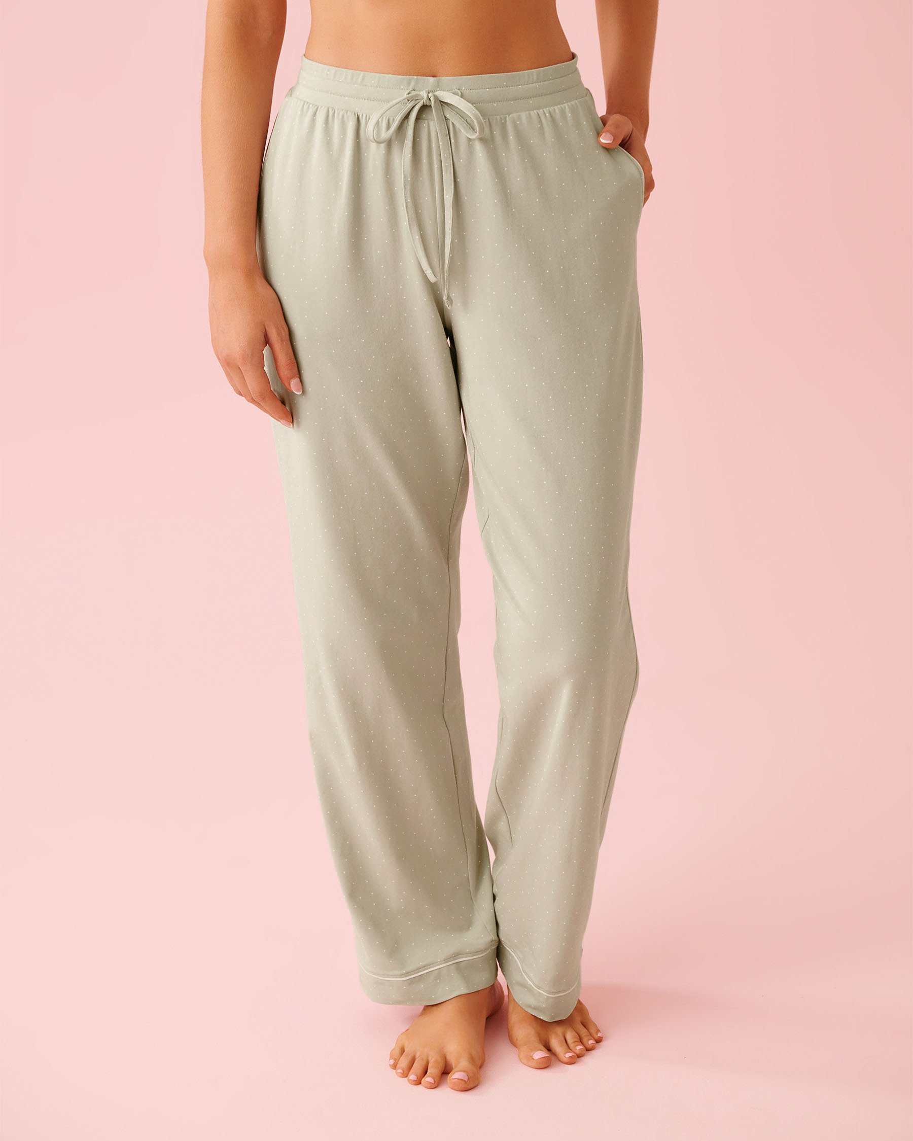 LA VIE EN ROSE Cotton Pajama Pants Green Polka Dot 40200807 - View1