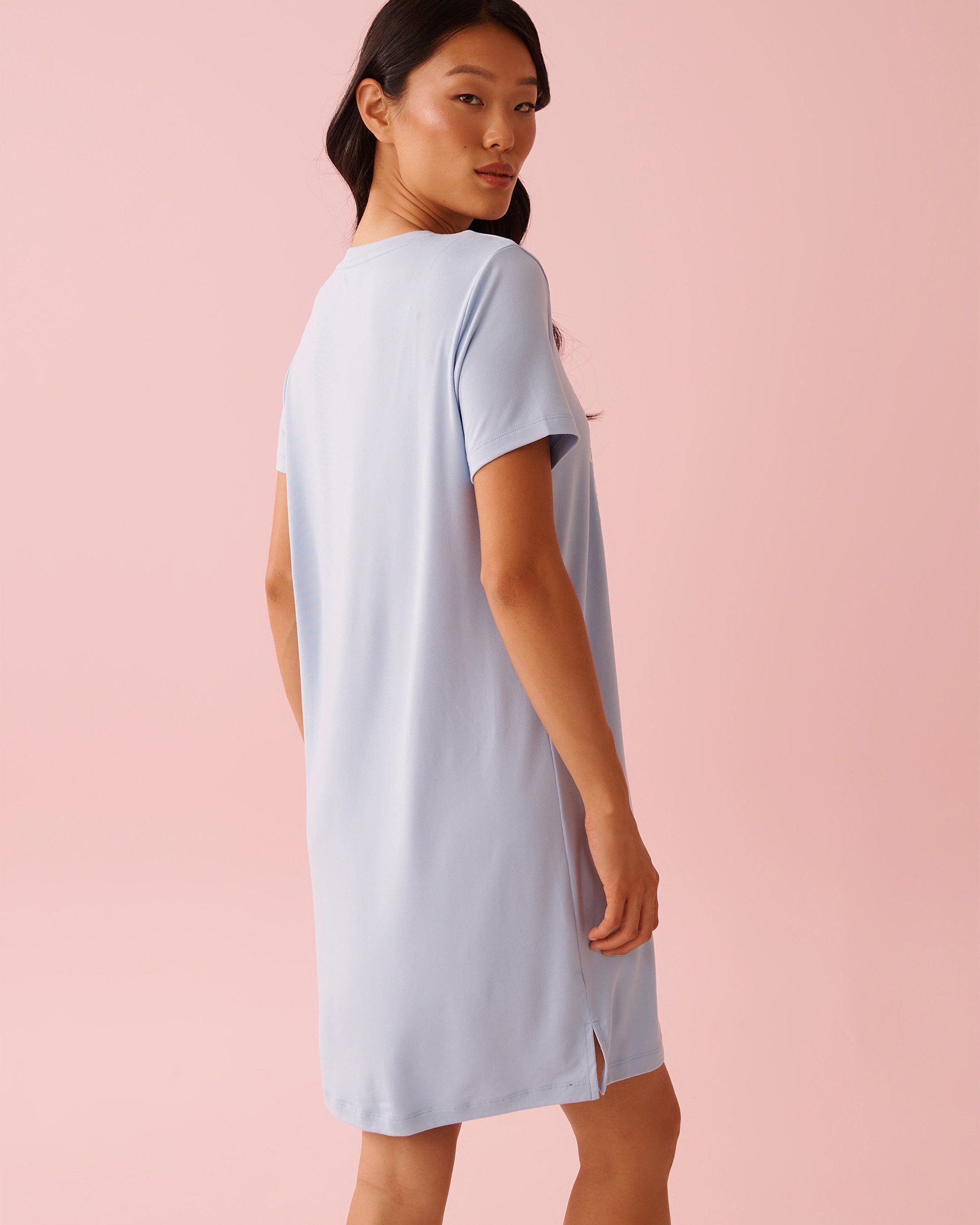 LA VIE EN ROSE Chemise de nuit ultra douce imprimé macaron cœur Bleu nuage 40500472 - Voir2