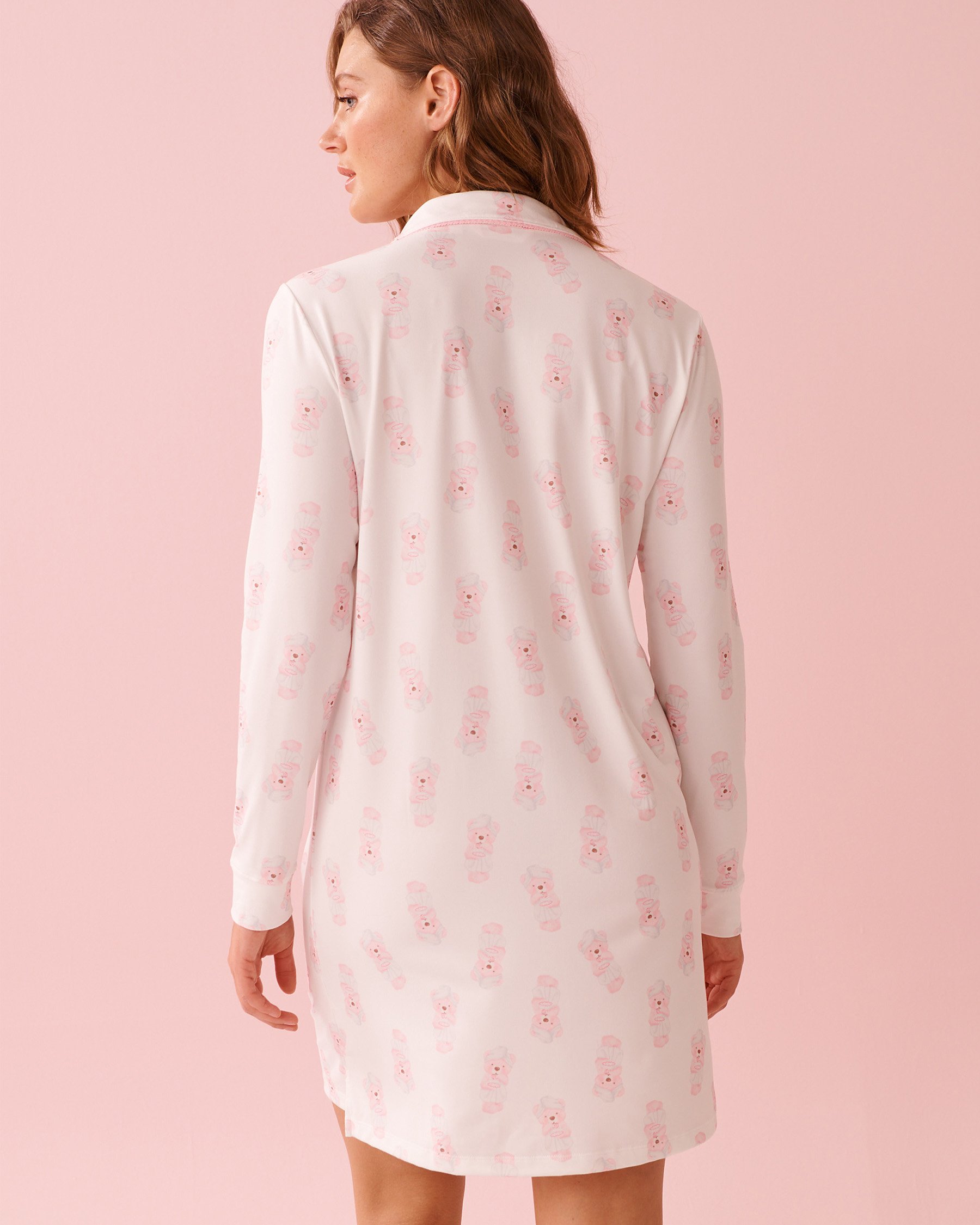 LA VIE EN ROSE Chemise de nuit boutonnée ultra douce imprimé ourson relax Blanc 40500476 - View2