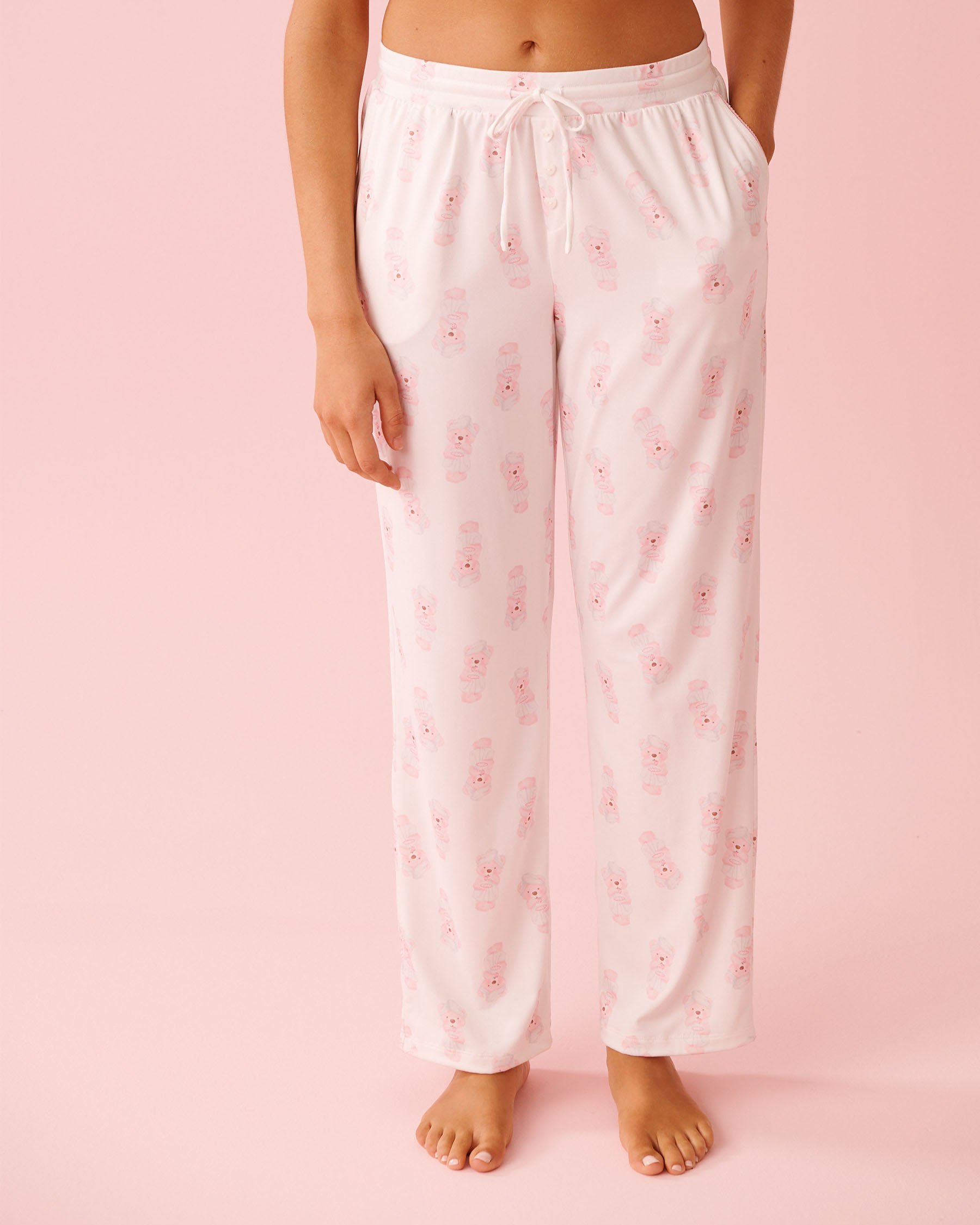 LA VIE EN ROSE Spa Time Teddy Print Super Soft Pajama Pants White 40200812 - View1