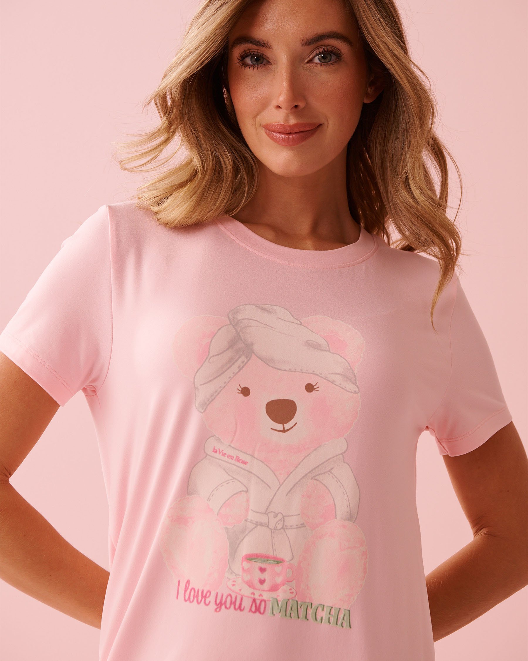 LA VIE EN ROSE Chemise de nuit ultra douce imprimé ourson relax Rose poudré 40500475 - View3