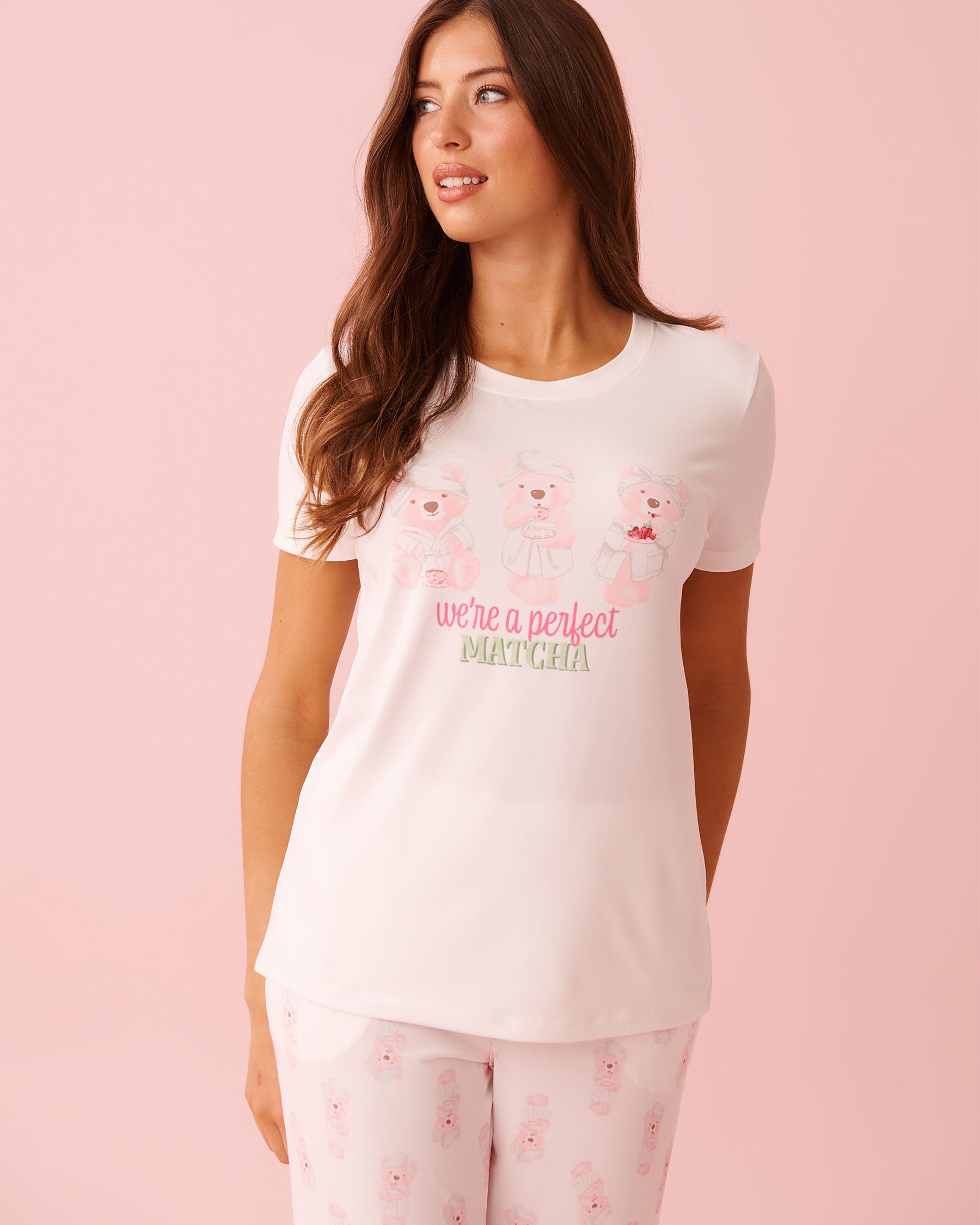 LA VIE EN ROSE Spa Time Teddy Print Super Soft Short Sleeve T-shirt White 40100829 - View1