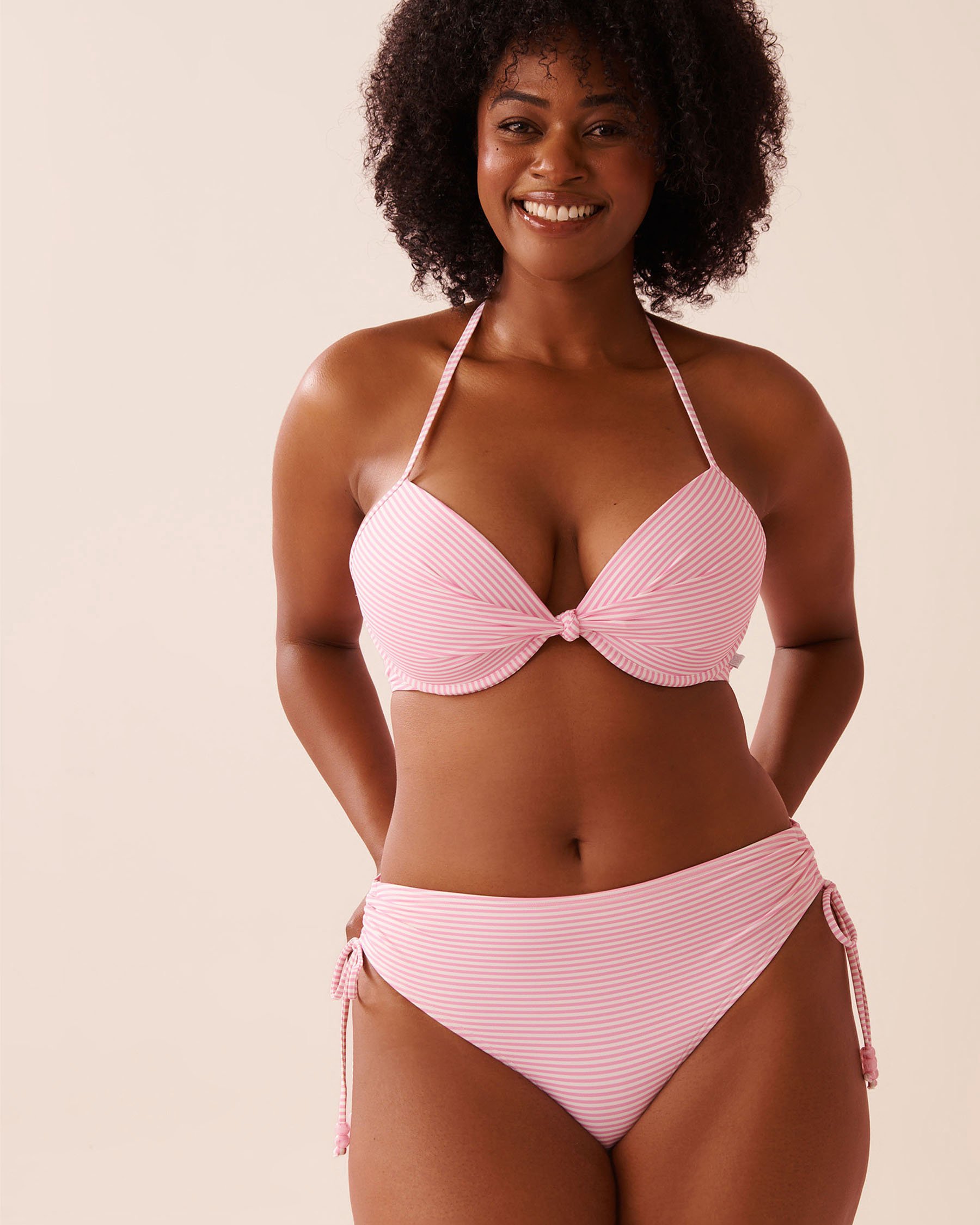 LA VIE EN ROSE AQUA Bas de bikini taille mi-haute noué COTTON CANDY STRIPE Rayures roses 70300832 - Voir10