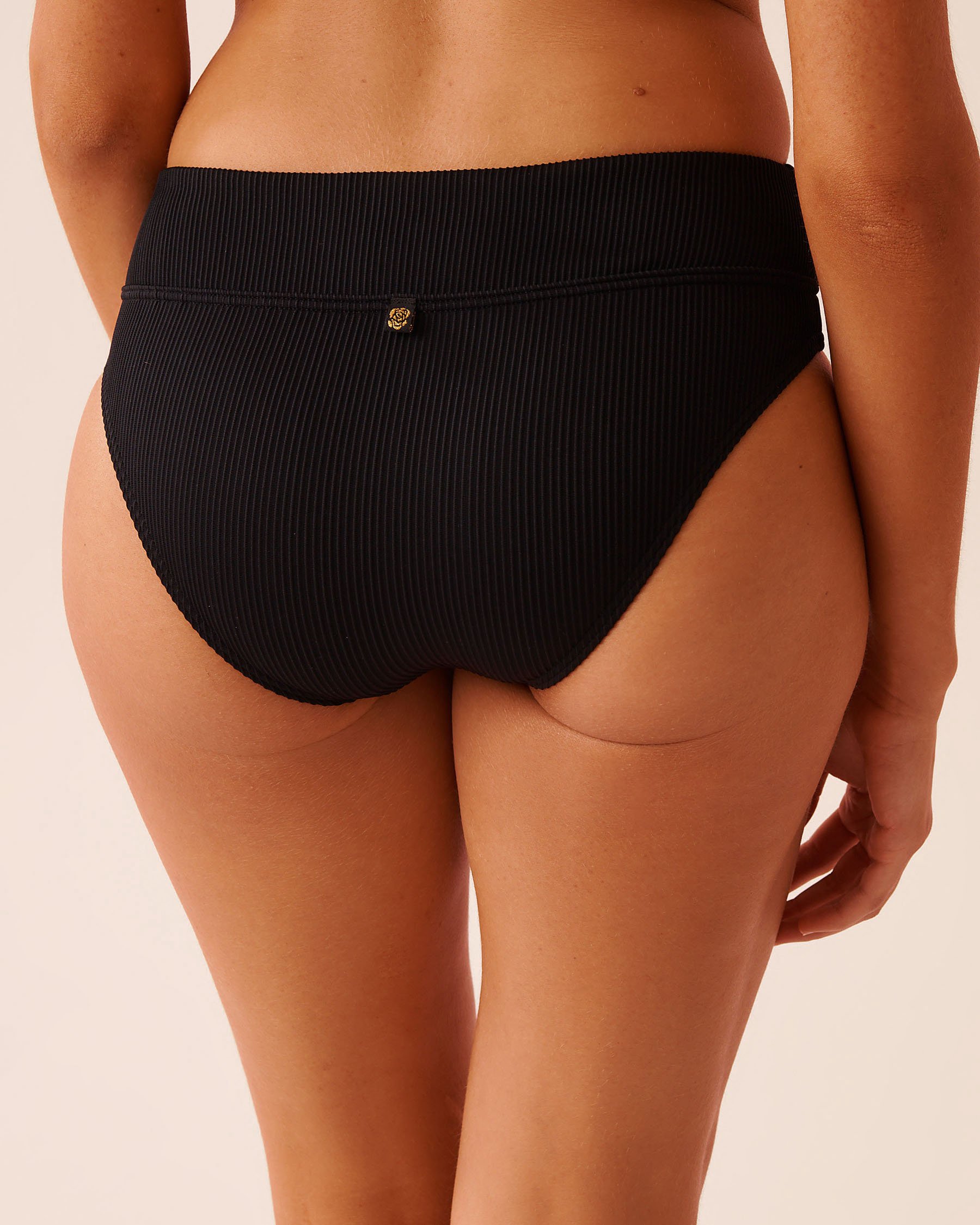 LA VIE EN ROSE AQUA BLACK Mid Waist Brazilian Bikini Bottom Black 70300816 - View2