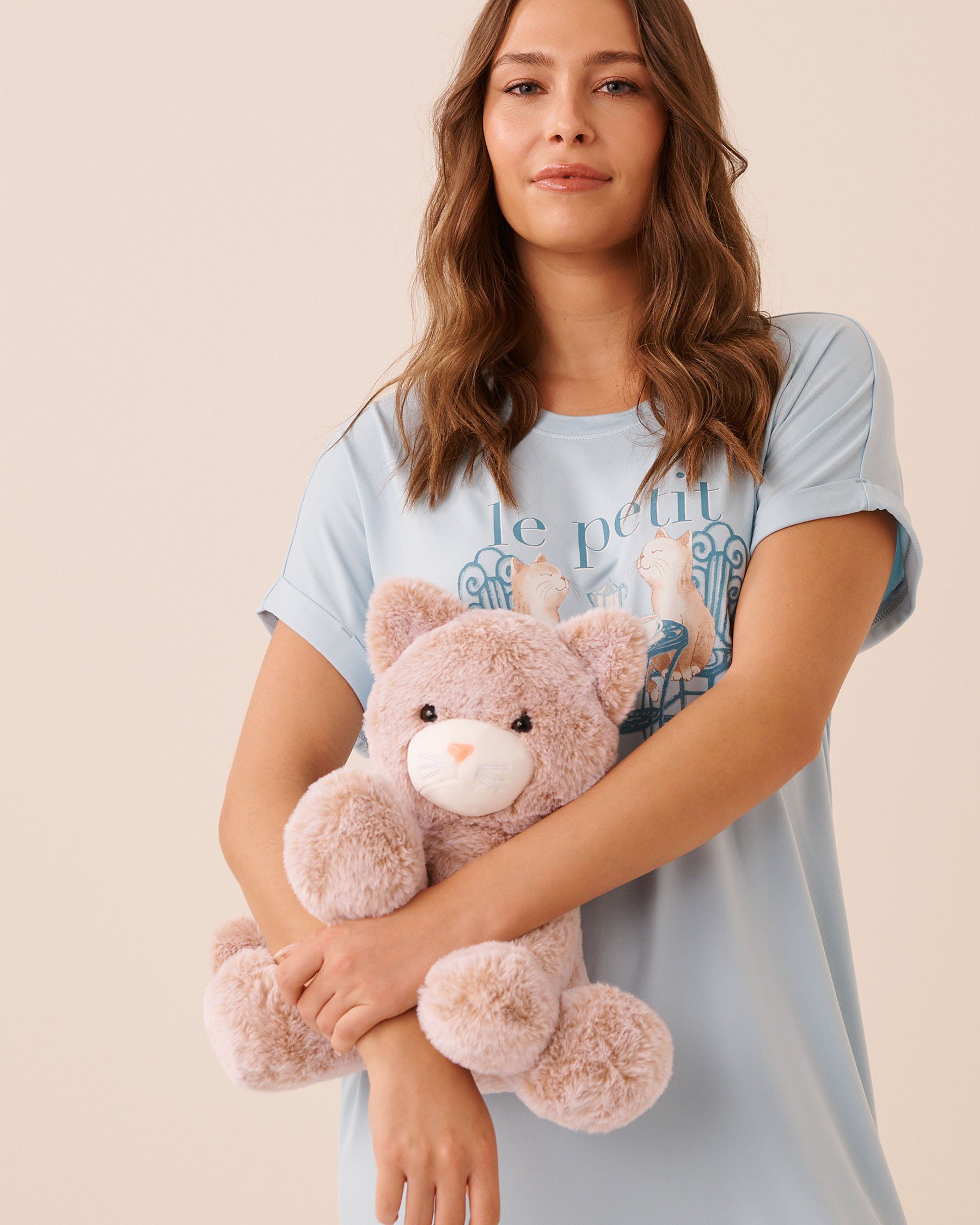 LA VIE EN ROSE Chat en peluche Brun clair 40700458 - View2