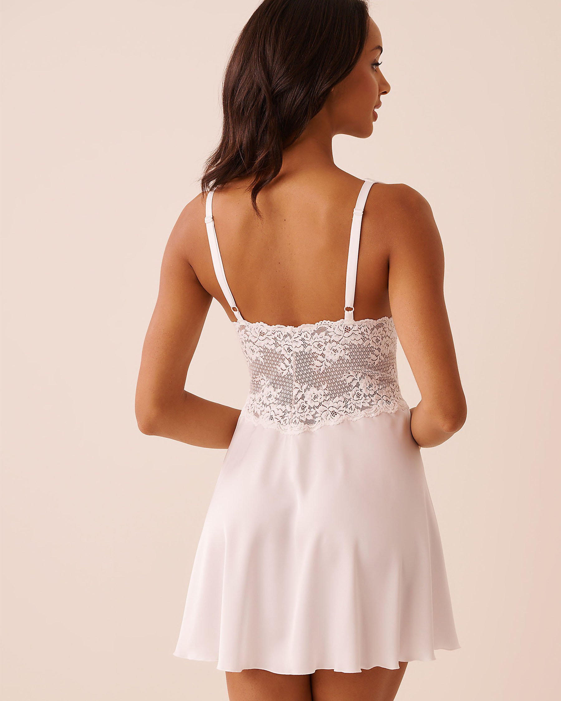 LA VIE EN ROSE Nuisette en satin et dentelle Blanc 60500230 - View2