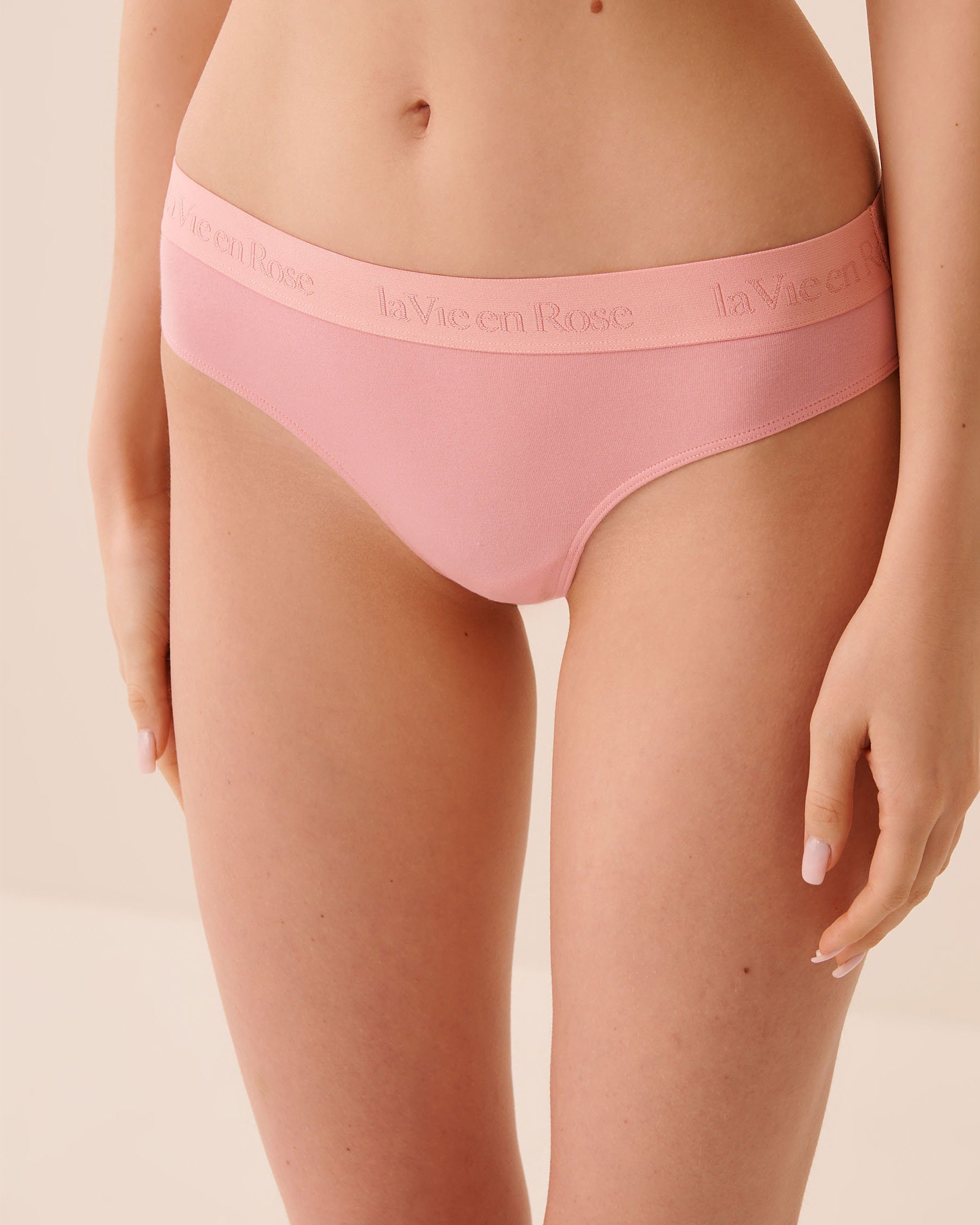 LA VIE EN ROSE Culotte tanga coton et bande élastique logo Rose pêche 20100733 - Voir1