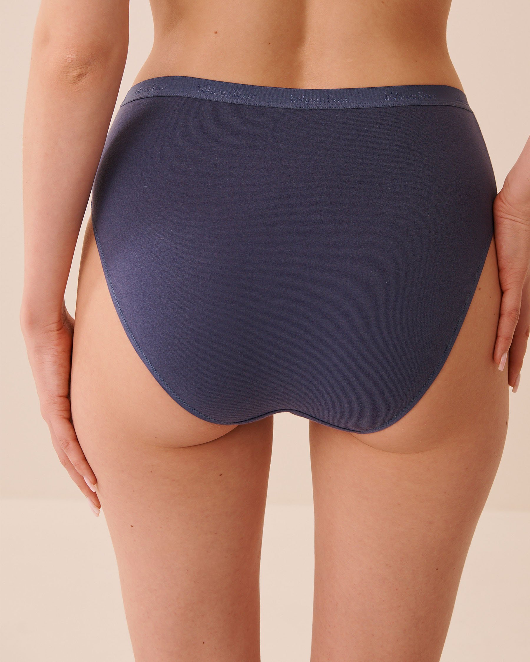 LA VIE EN ROSE Culotte bikini taille haute coton Bleu marine 20100739 - View2