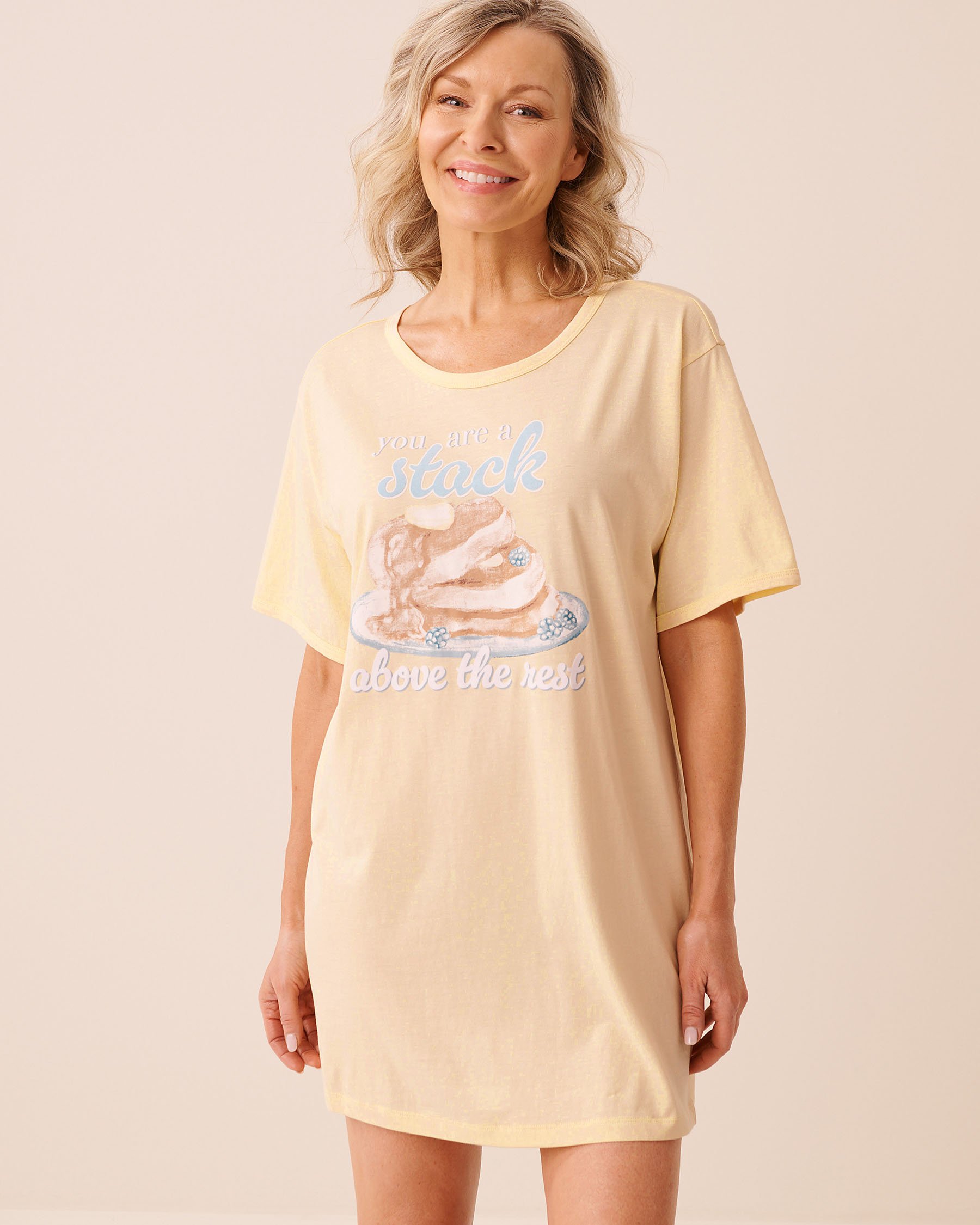 LA VIE EN ROSE Chemise de nuit imprimé pancake Jaune/Pancakes 40500487 - Voir1