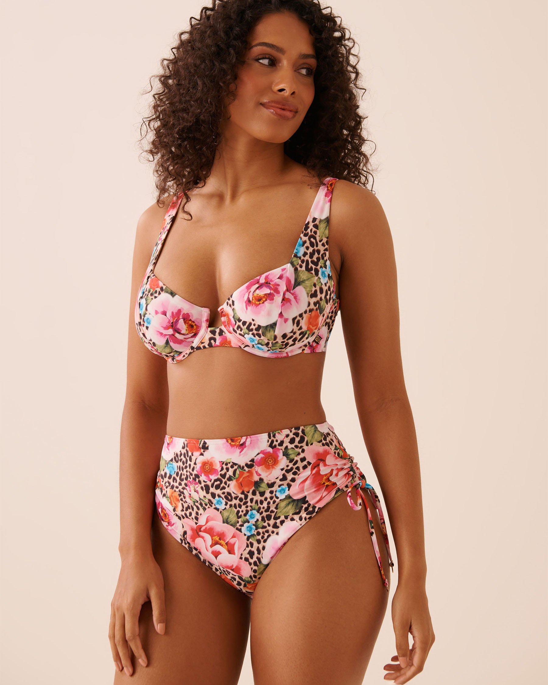 LA VIE EN ROSE AQUA FLORAL LEOPARD D Cup Plunge Bikini Top Floral Leopard 70200214 - View4