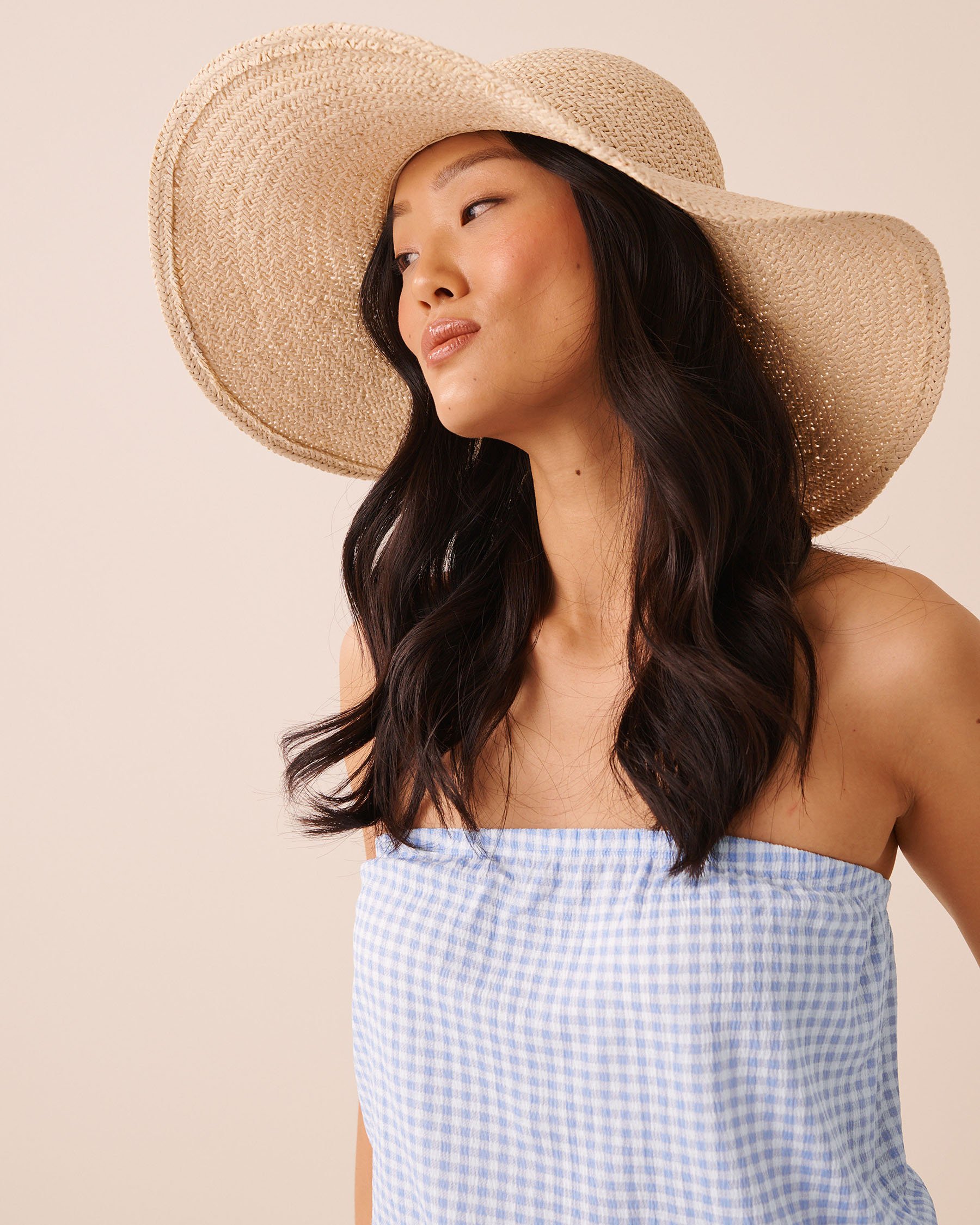 LA VIE EN ROSE AQUA Chapeau de plage en paille à larges bords Sable 80500130 - Voir3
