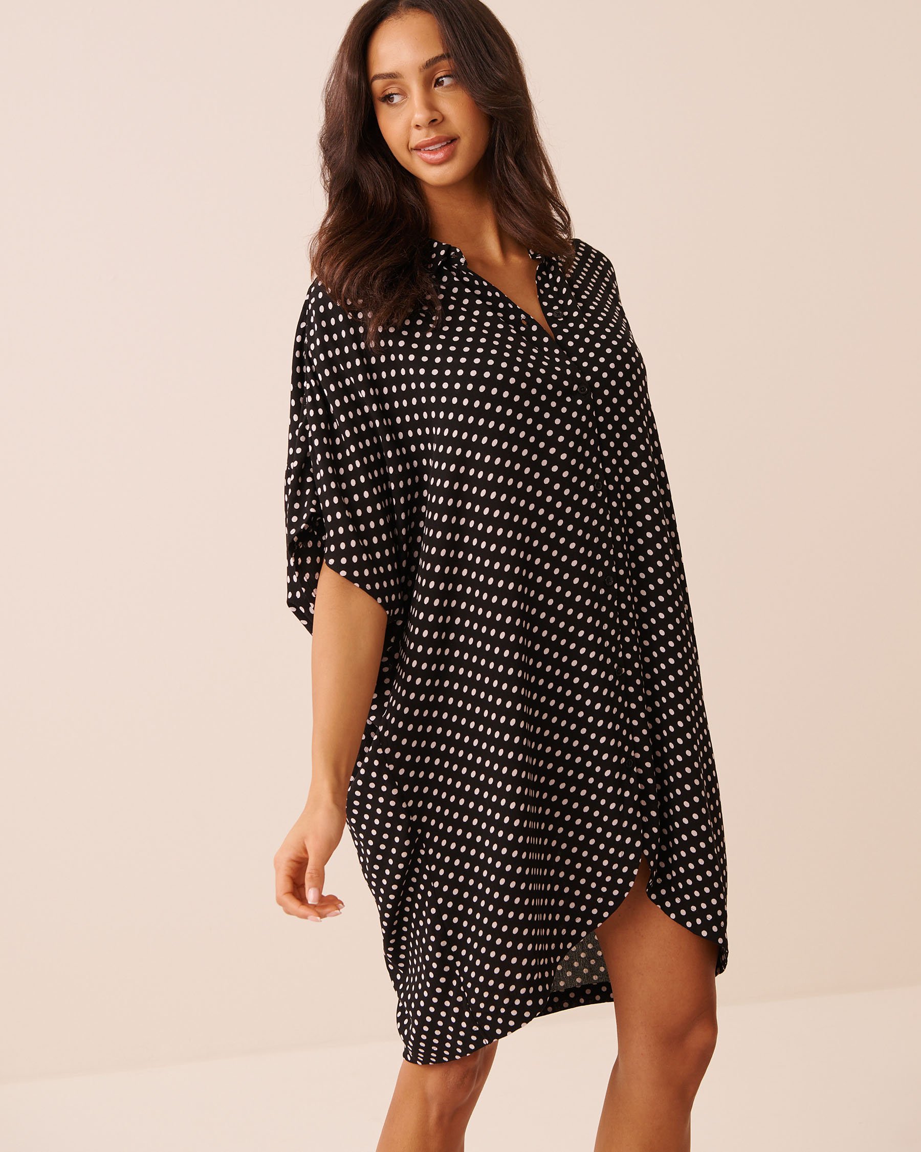 LA VIE EN ROSE AQUA Chemise longue en gaze Pois noirs 80100051 - View3