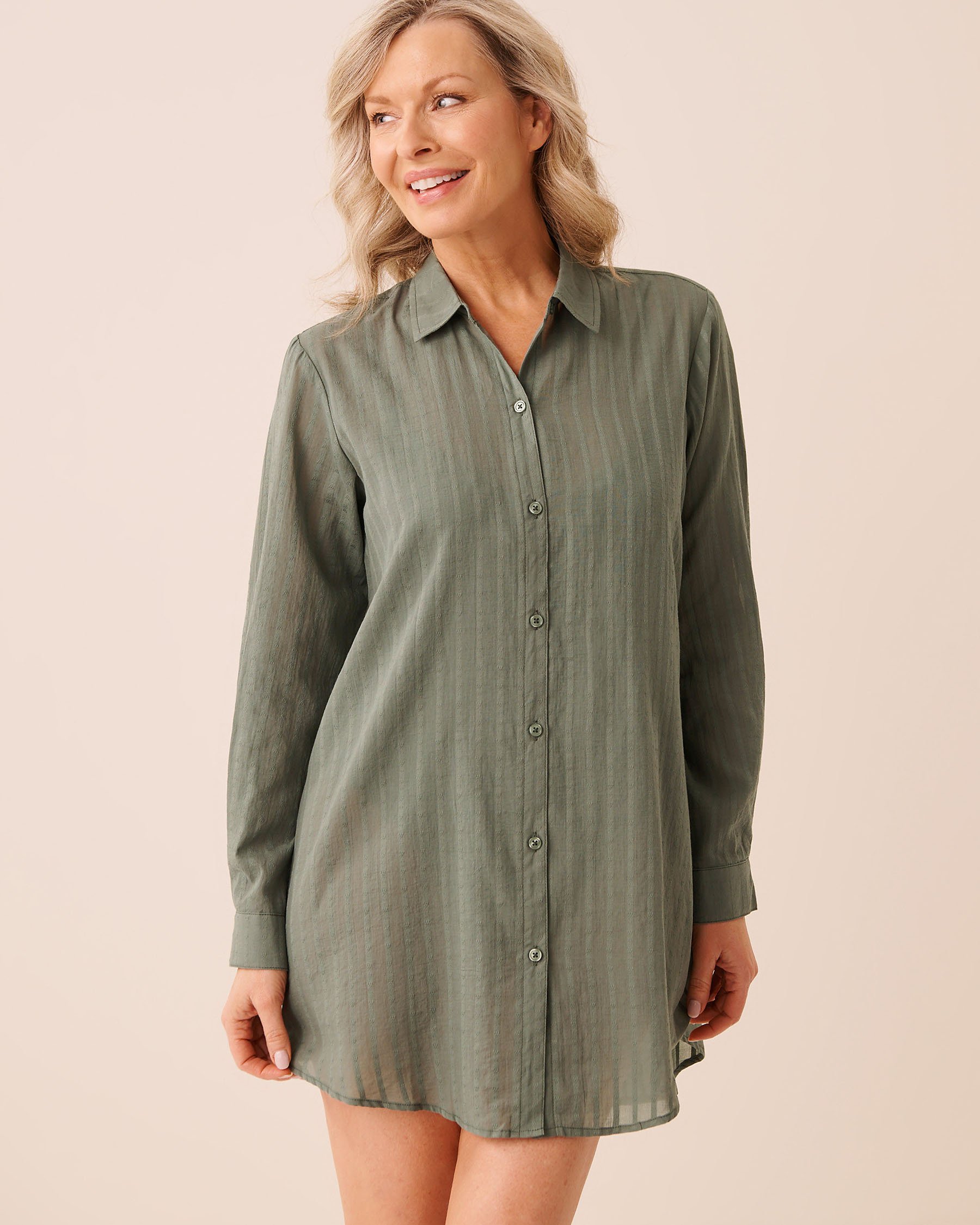 LA VIE EN ROSE AQUA Chemise longue à rayures Vert lichen 80100047 - Voir2
