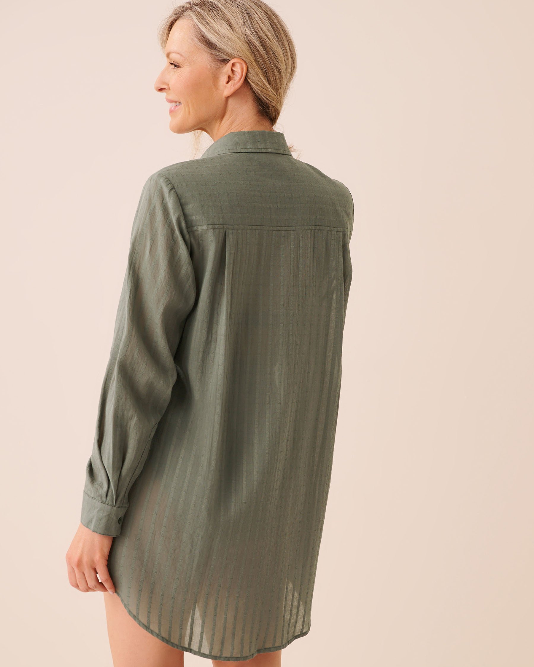 LA VIE EN ROSE AQUA Chemise longue à rayures Vert lichen 80100047 - Voir3
