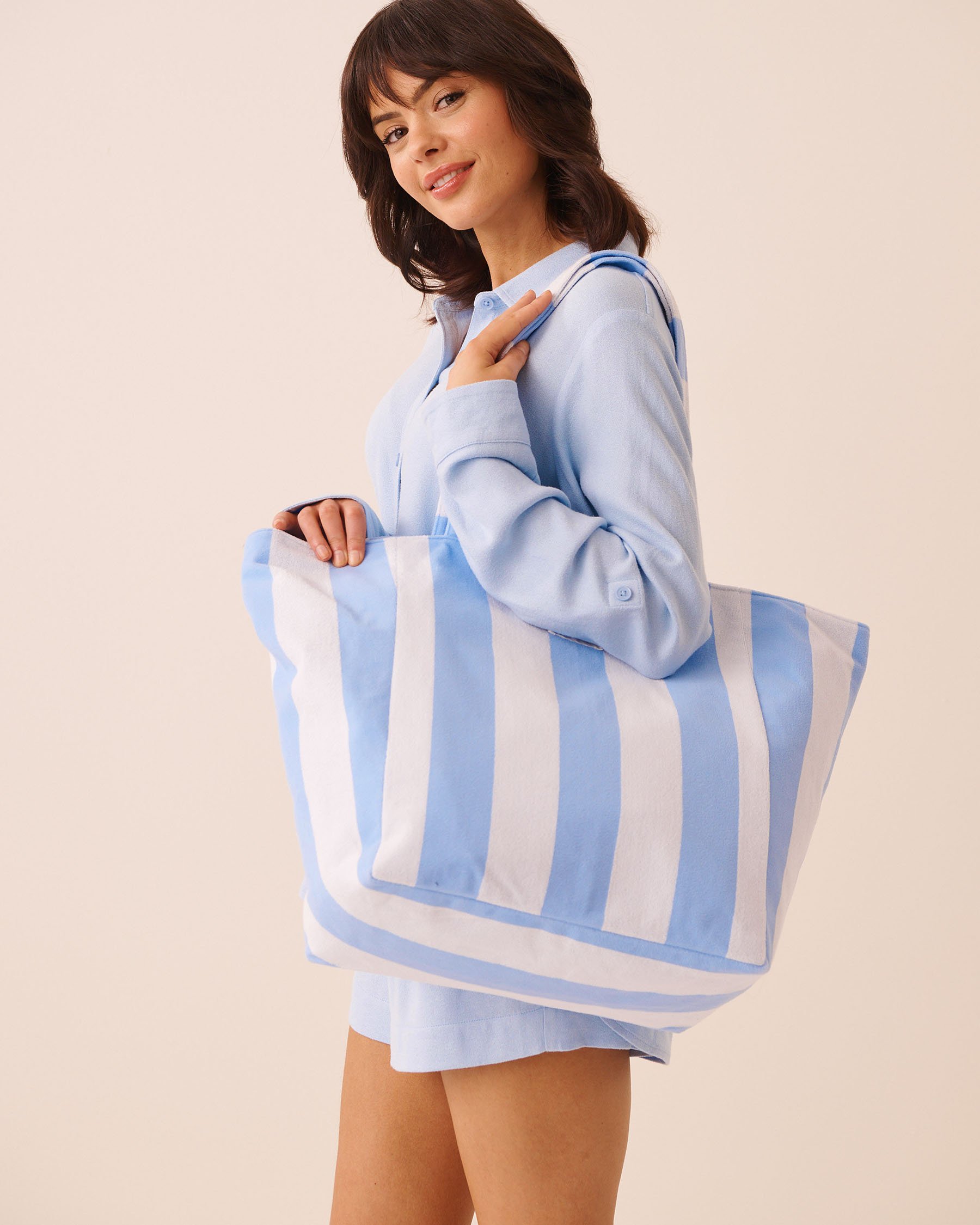 LA VIE EN ROSE AQUA Sac de plage rayé en ratine Rayures bleues 80500133 - View6