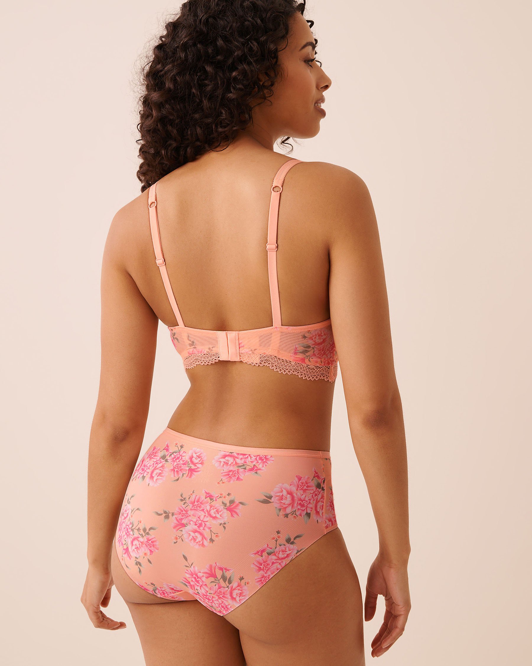 LA VIE EN ROSE Soutien-gorge sans doublure demi-buste Pêche/Fleurs roses 10100218 - View5
