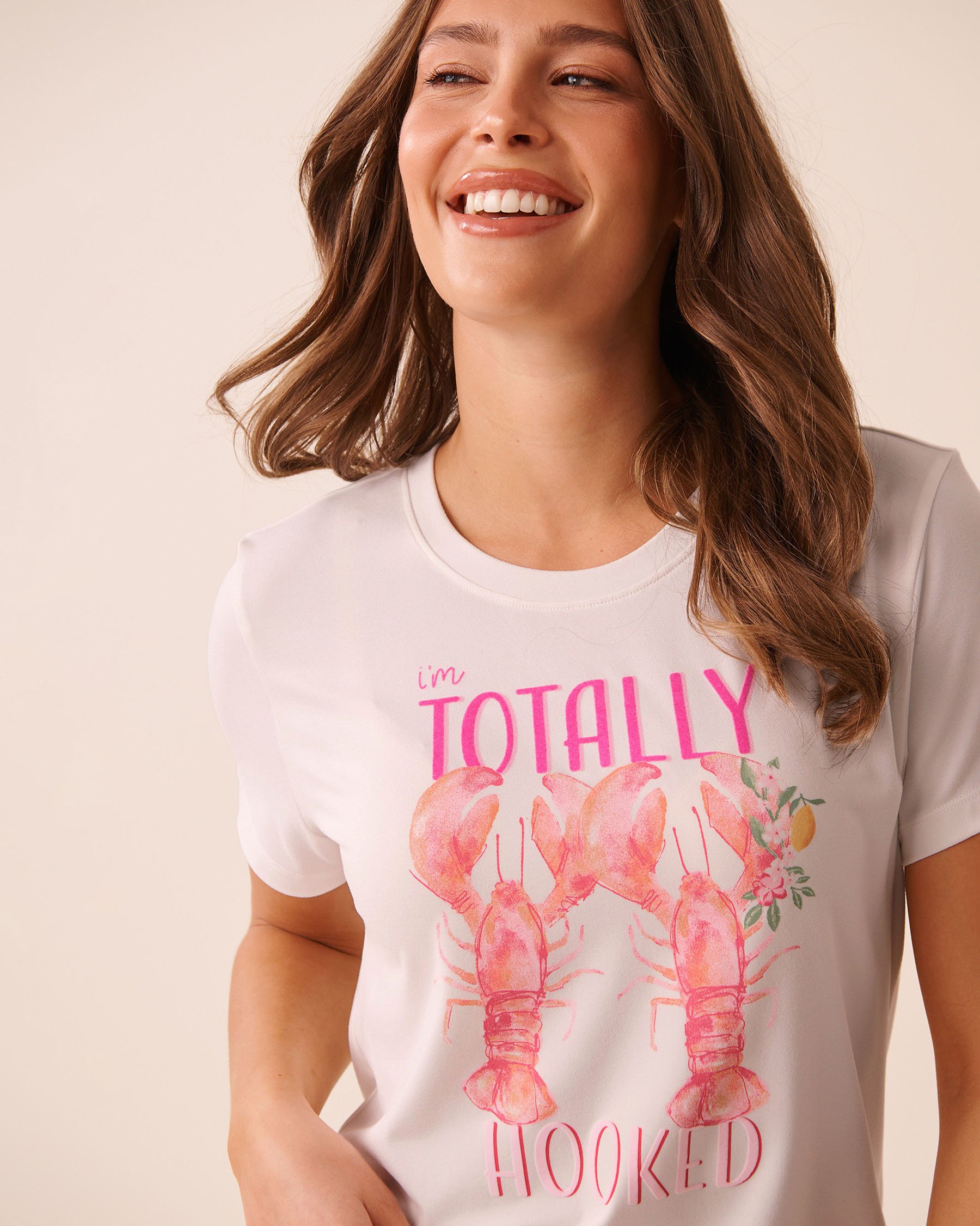 LA VIE EN ROSE T-shirt manches courtes ultra doux imprimé homard Blanc 40100861 - View3