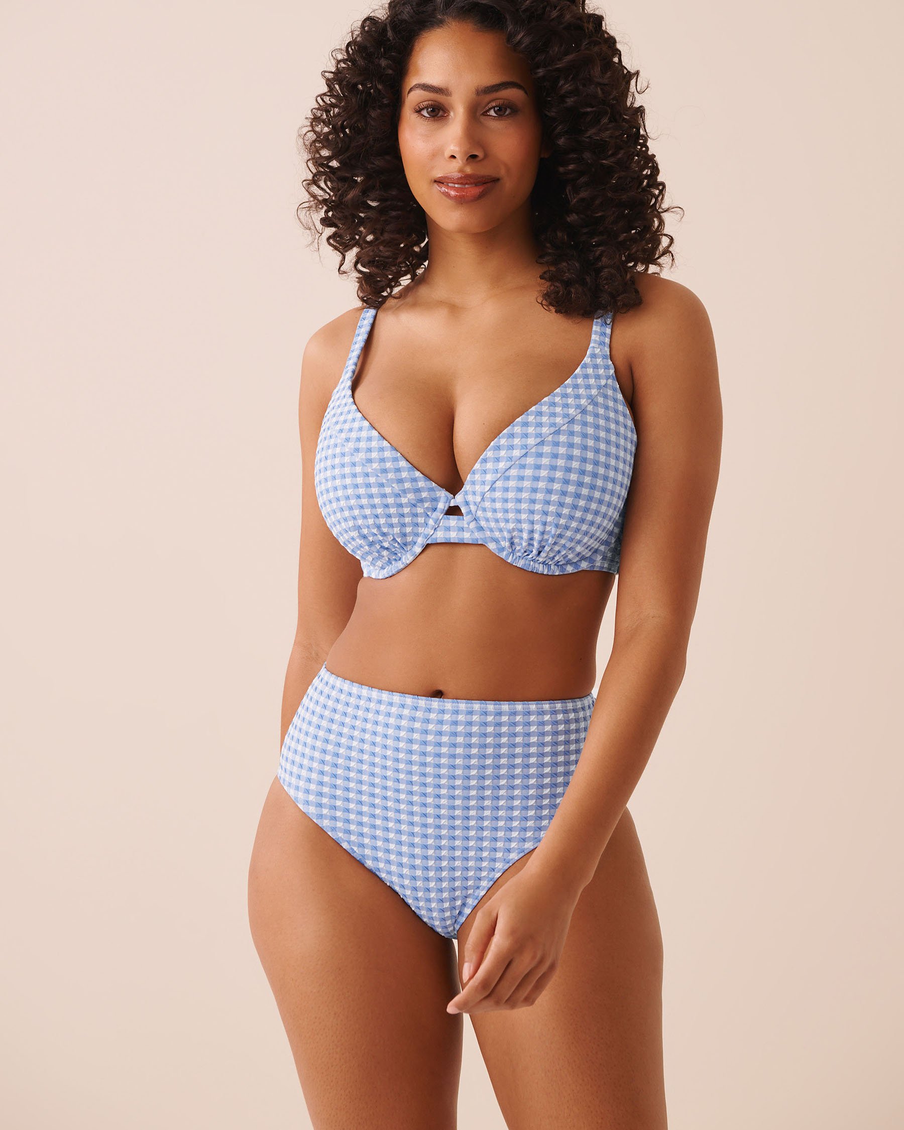 LA VIE EN ROSE AQUA BLUE GINGHAM D Cup Plunge Bikini Top Blue Gingham 70200219 - View1