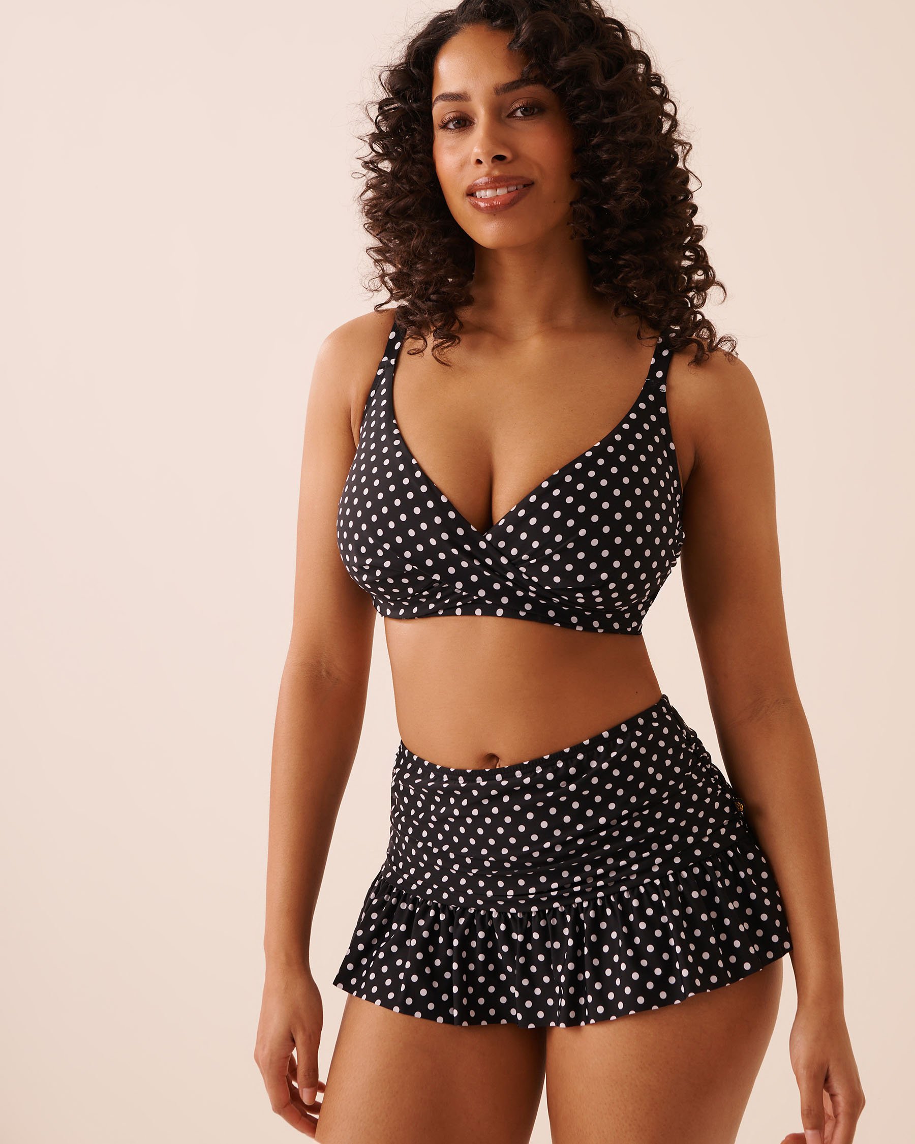 LA VIE EN ROSE AQUA Bas de bikini jupe à volants POLKA DOT Pois noirs 70300901 - Voir3
