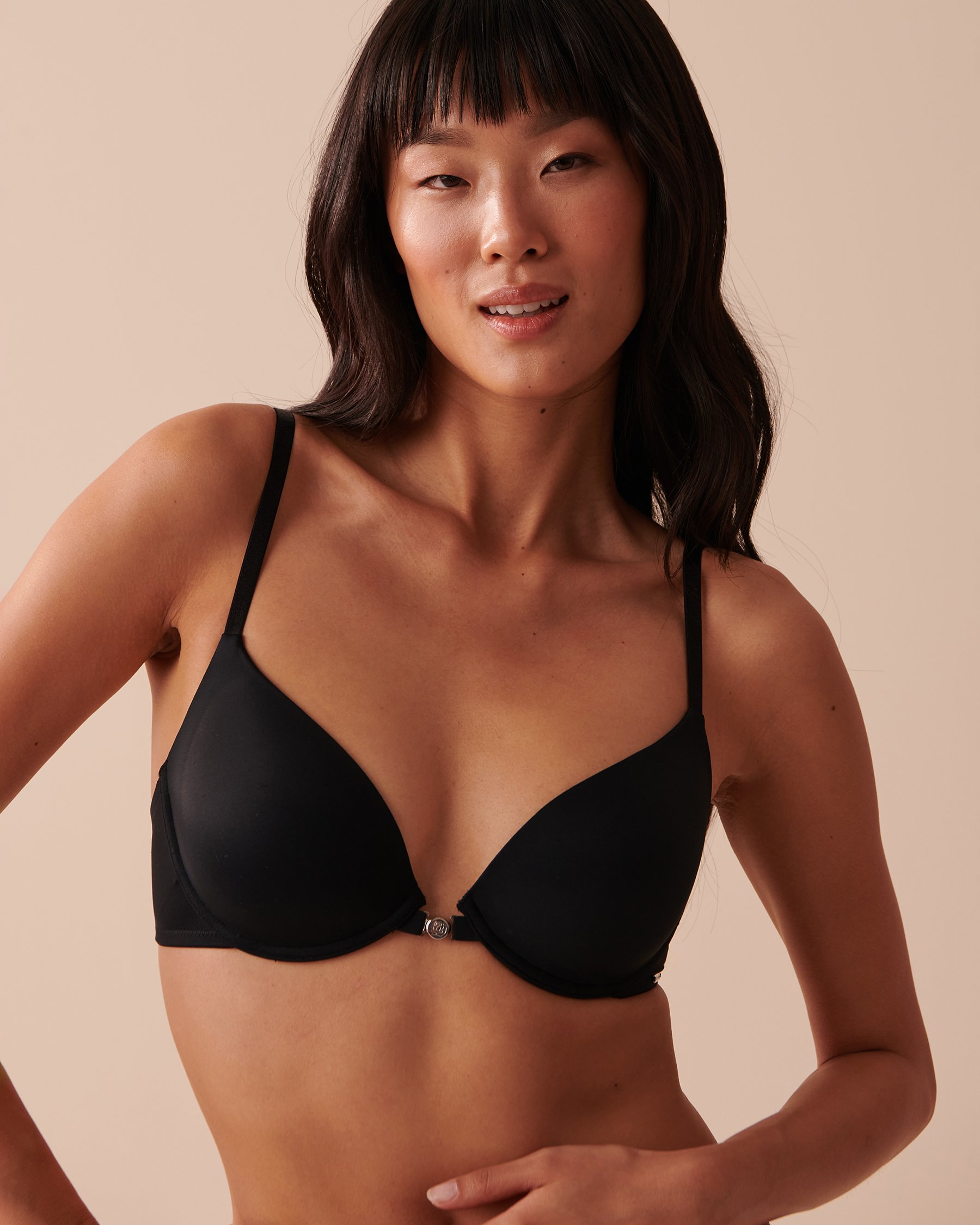 LA VIE EN ROSE Soutien-gorge doublure légère fermeture avant demi-buste Noir 10200376 - Voir4
