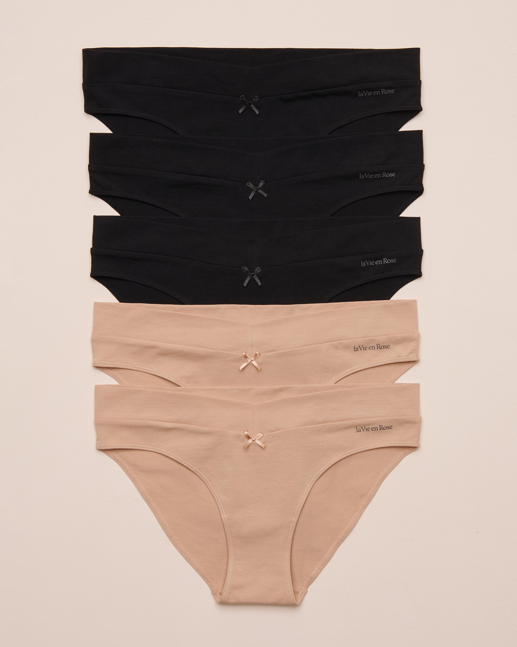 LA VIE EN ROSE 5-Pack Cotton Bikini Panty Black/Latte 564212000-5P - View1