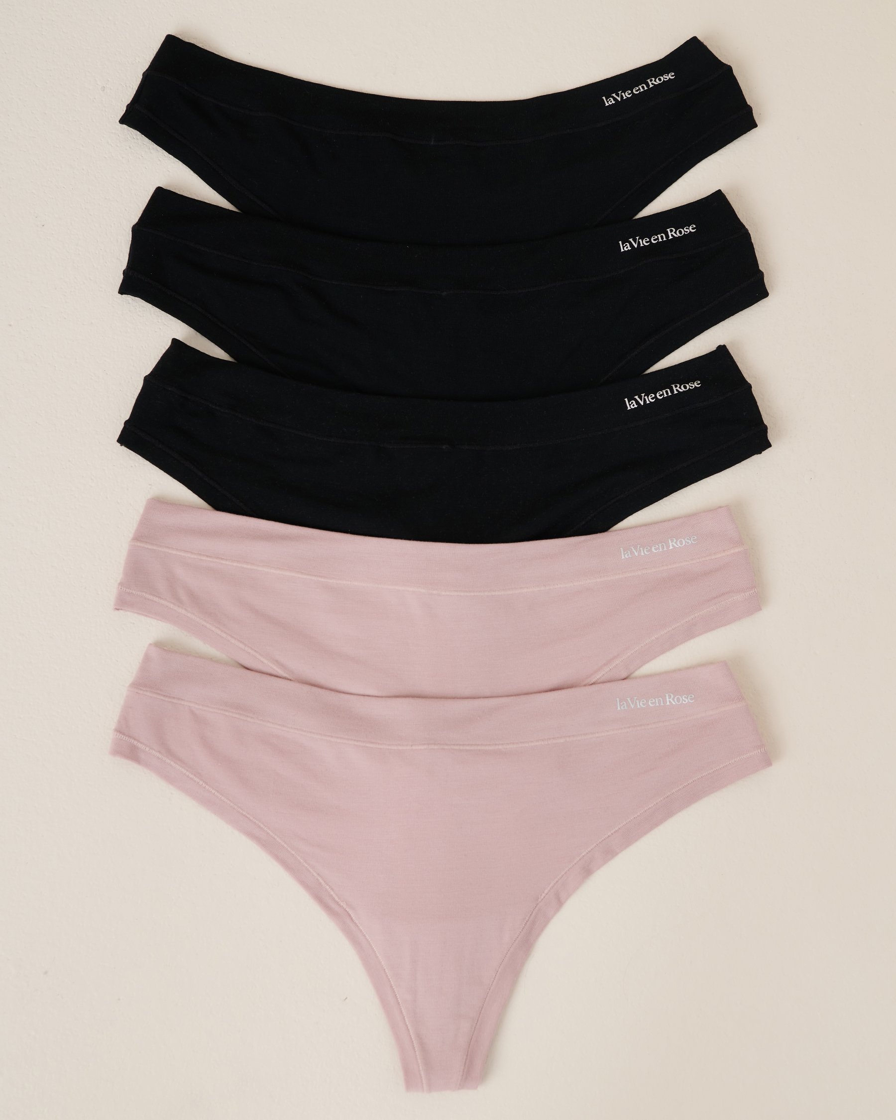 LA VIE EN ROSE 5-Pack Modal Thong Panty Black/Shadow Grey 20200429 5PK - View1