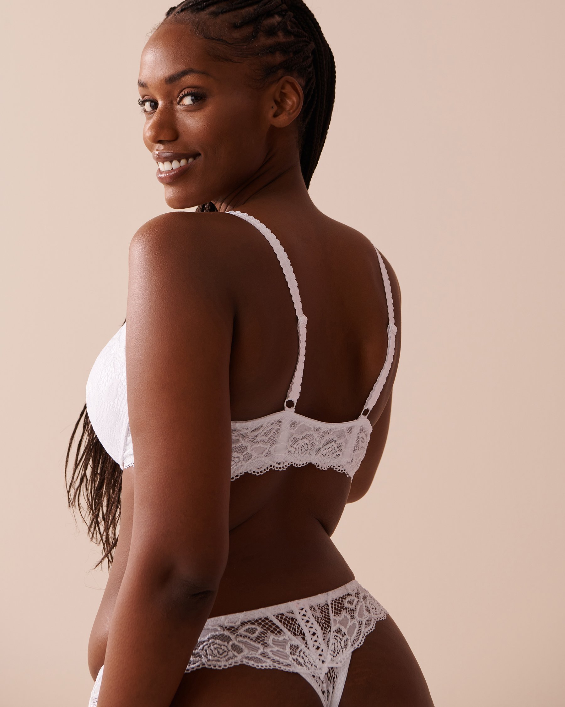 LA VIE EN ROSE Soutien-gorge push-up fermeture avant demi-buste Dentelle blanche 596-115-1-00 - Voir4