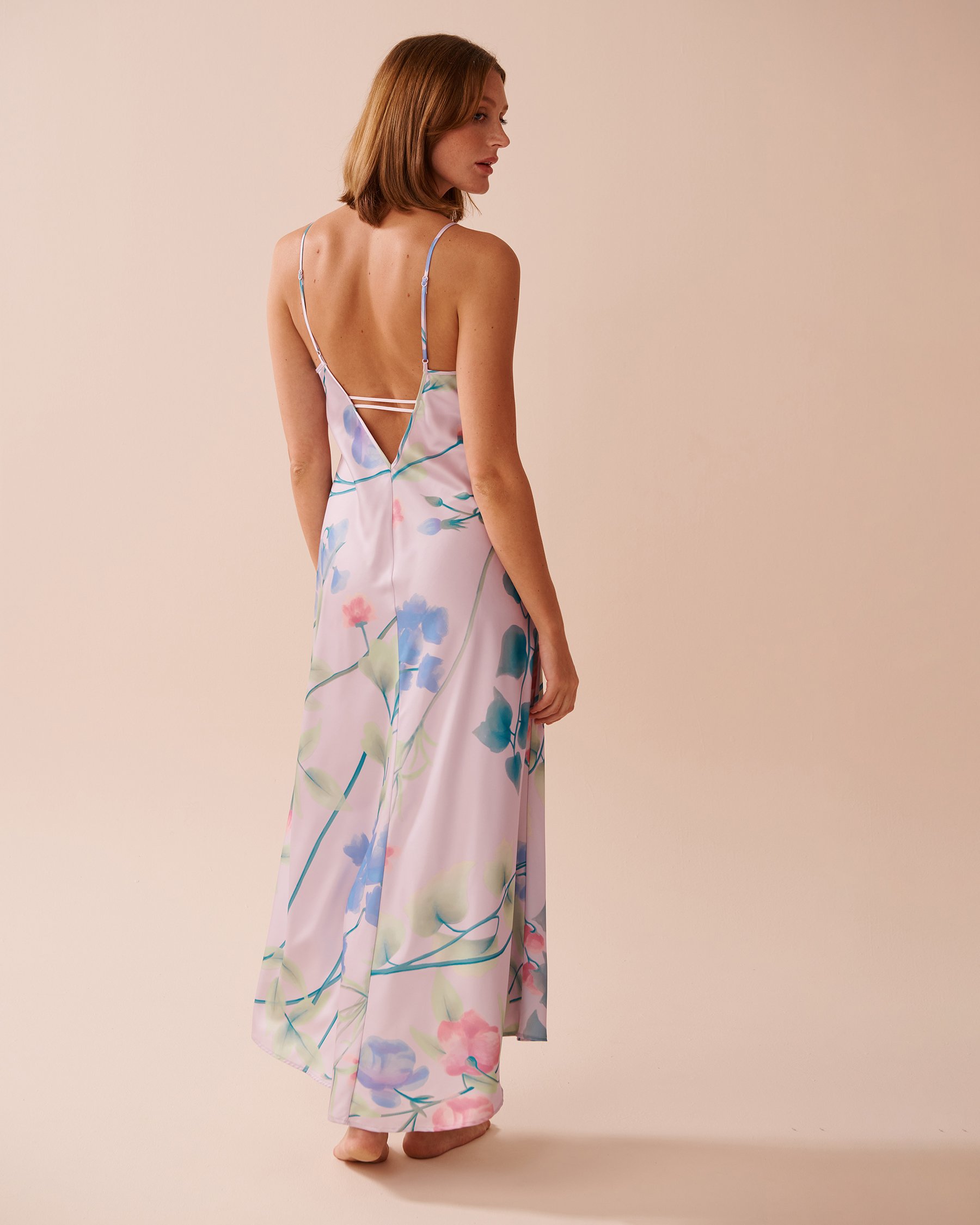 LA VIE EN ROSE Lavender Garden Print Long Satin Nightie Lavender Garden 60500171 - View3