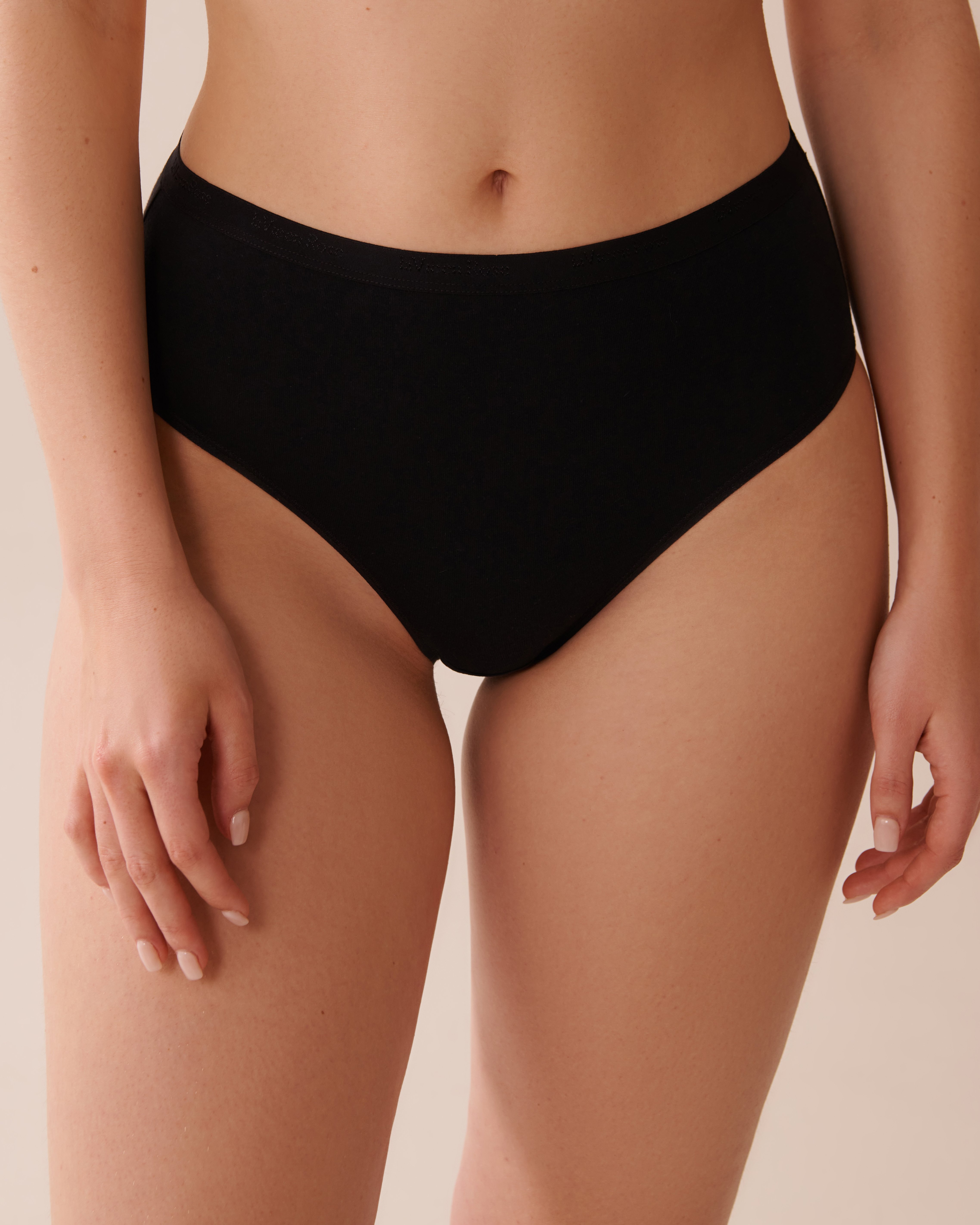 LA VIE EN ROSE Culotte bikini taille haute coton Noir 633-212-1-00 - Voir1