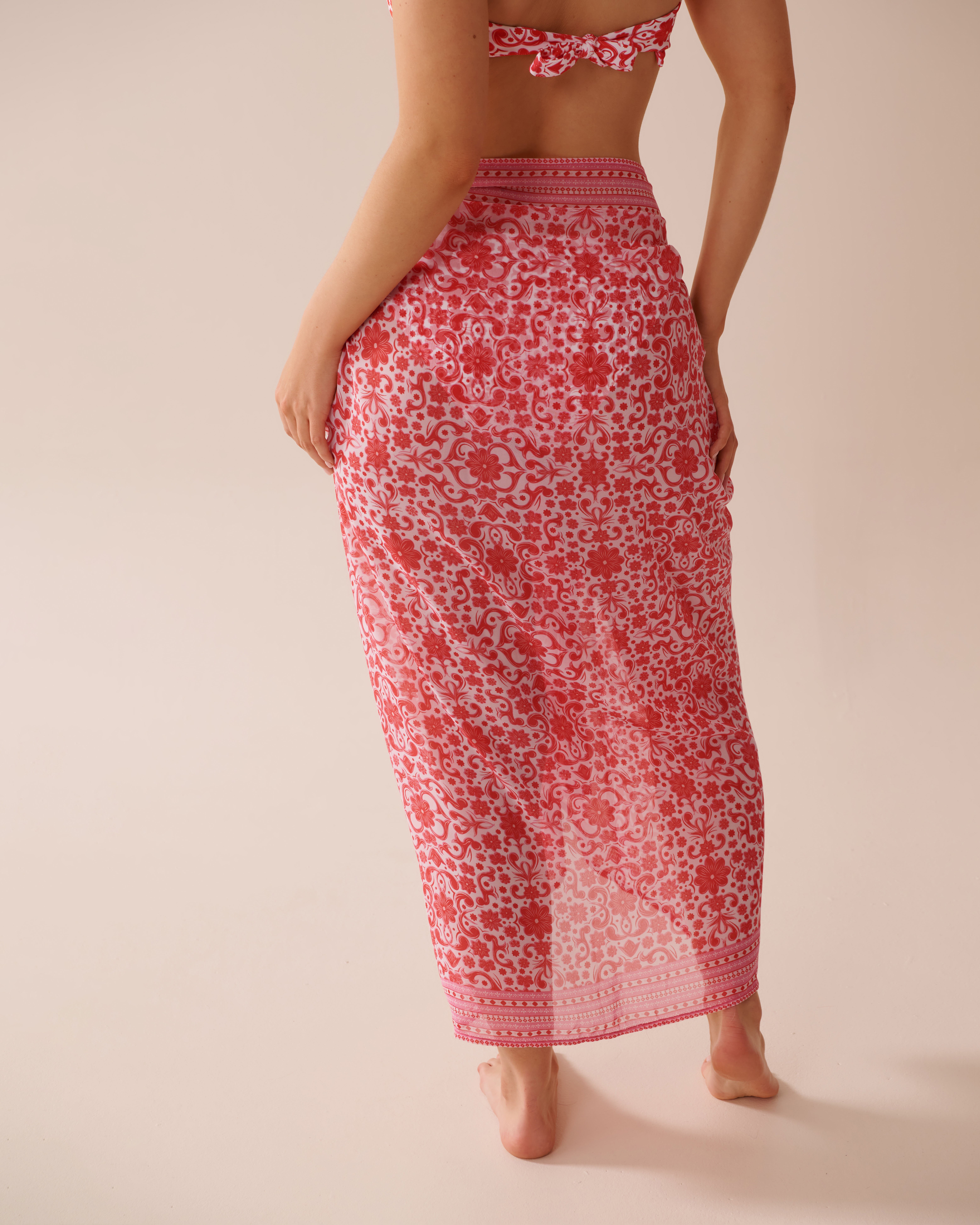 LA VIE EN ROSE AQUA Paréo long en chiffon Mosaïque rouge 80200071 - Voir4