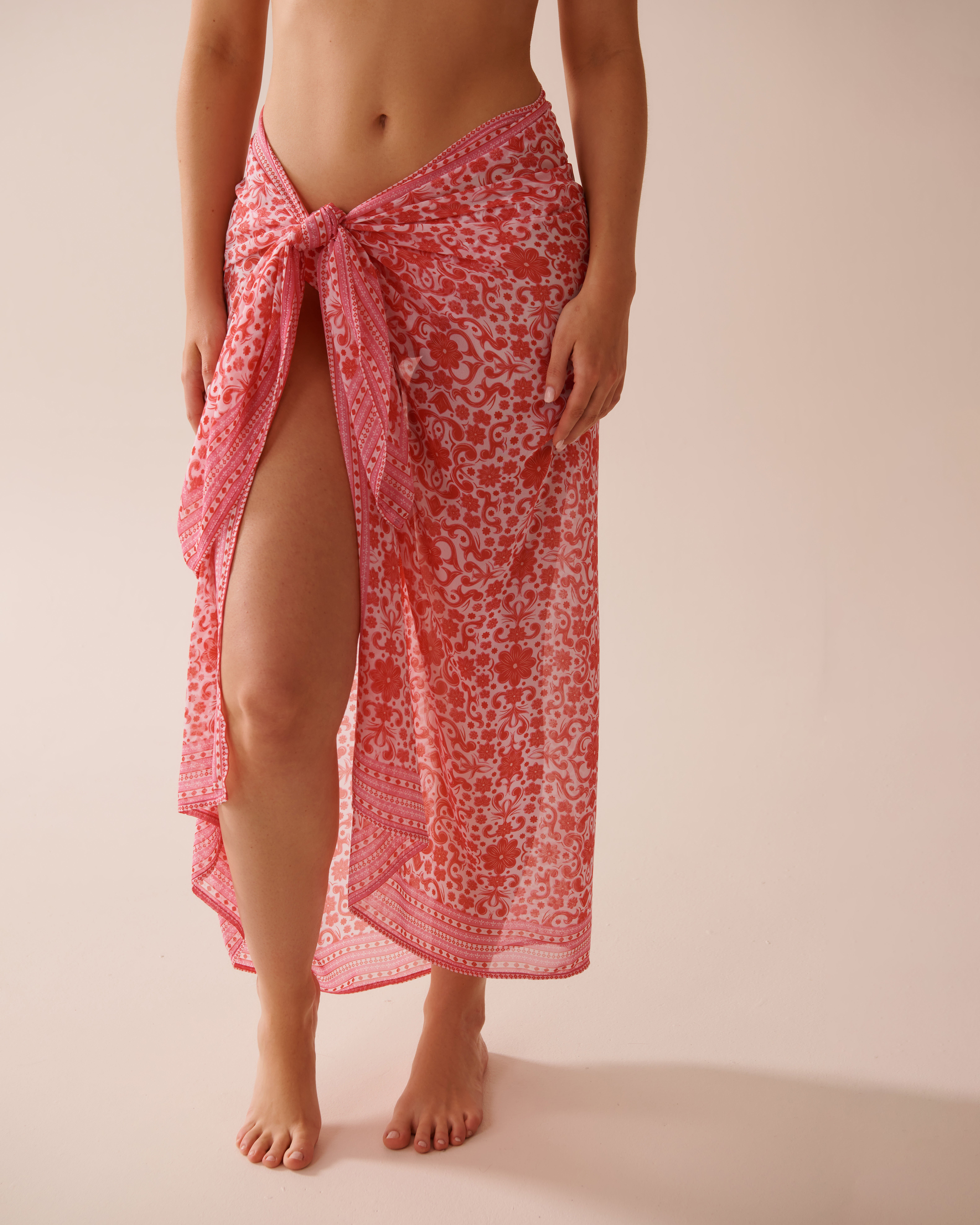 LA VIE EN ROSE AQUA Paréo long en chiffon Mosaïque rouge 80200071 - Voir3