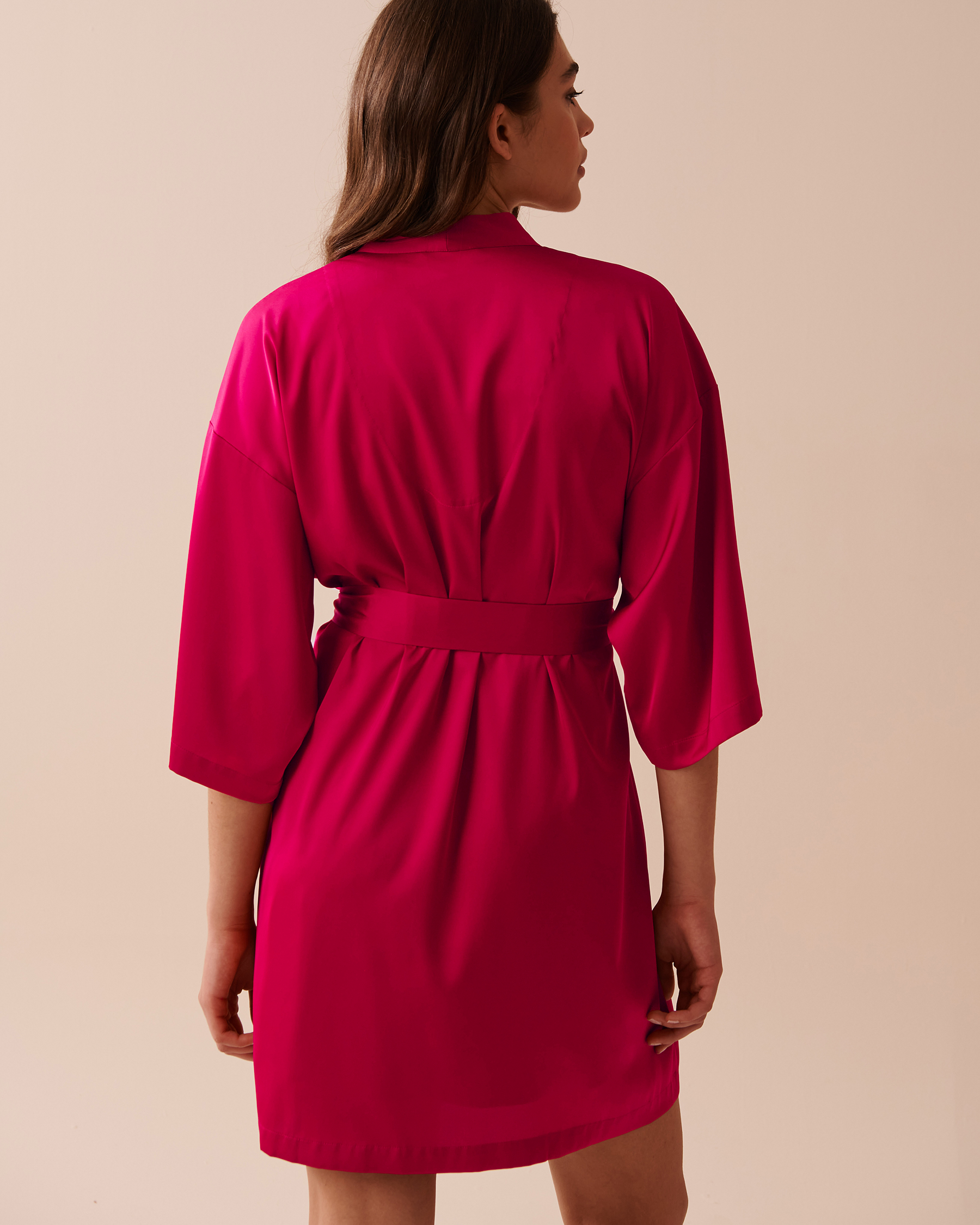 LA VIE EN ROSE Satin Kimono Raspberry Red 60600078 - View2