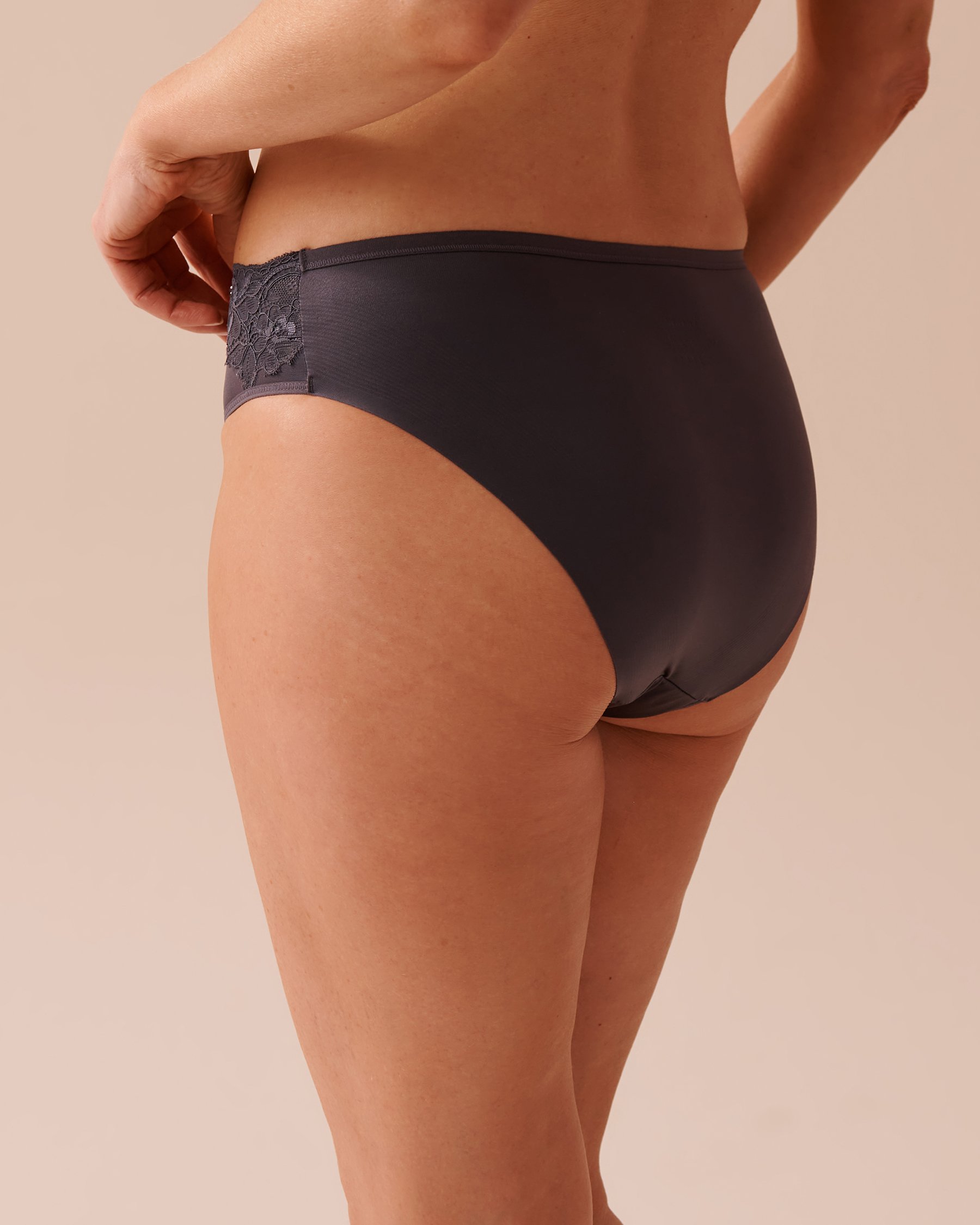 LA VIE EN ROSE Microfiber and Lace Sleek Back Bikini Panty Anthracite 20300320 - View2