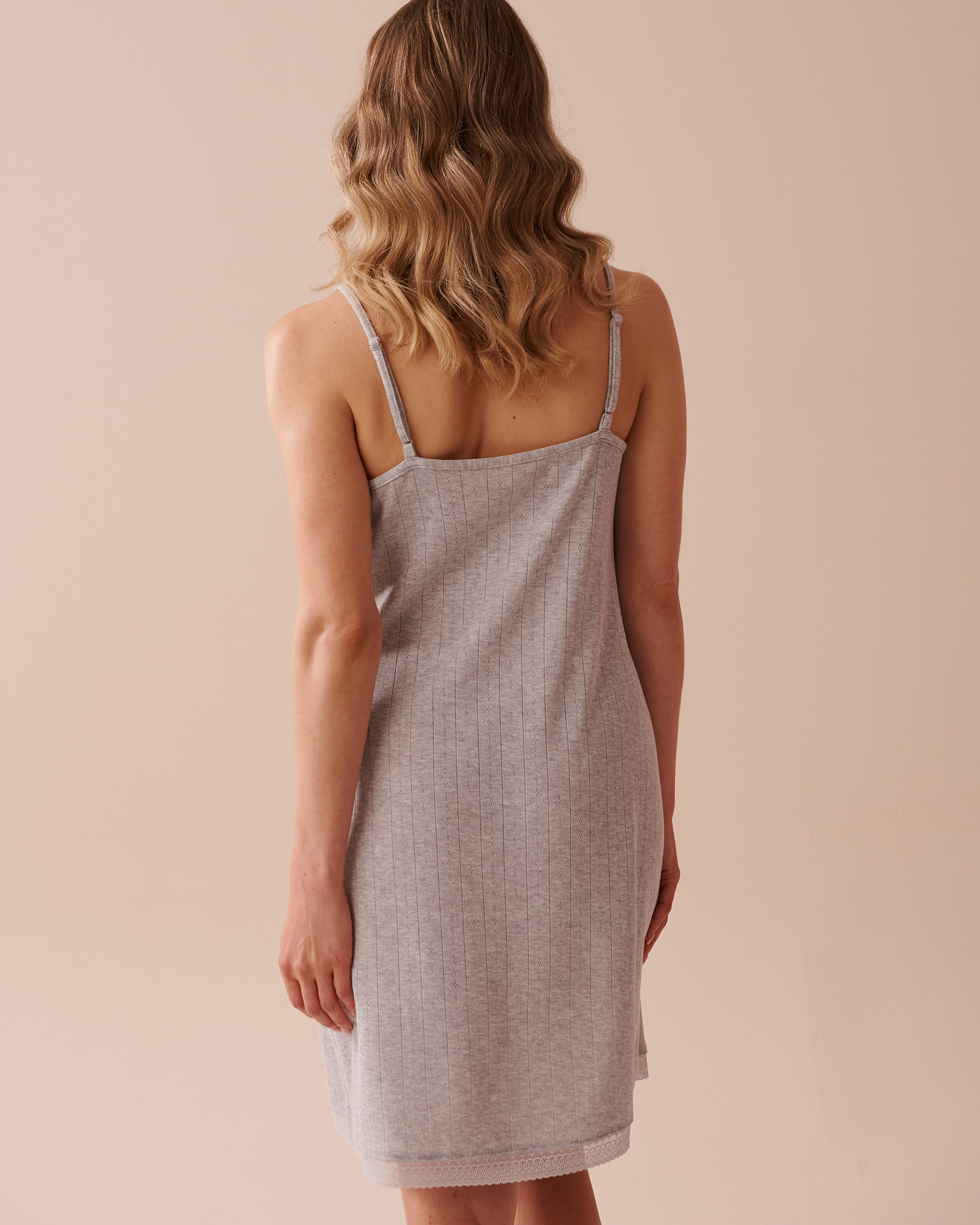 LA VIE EN ROSE Lace Trim Pointelle Knit Nightie Grey 40500364 - View2