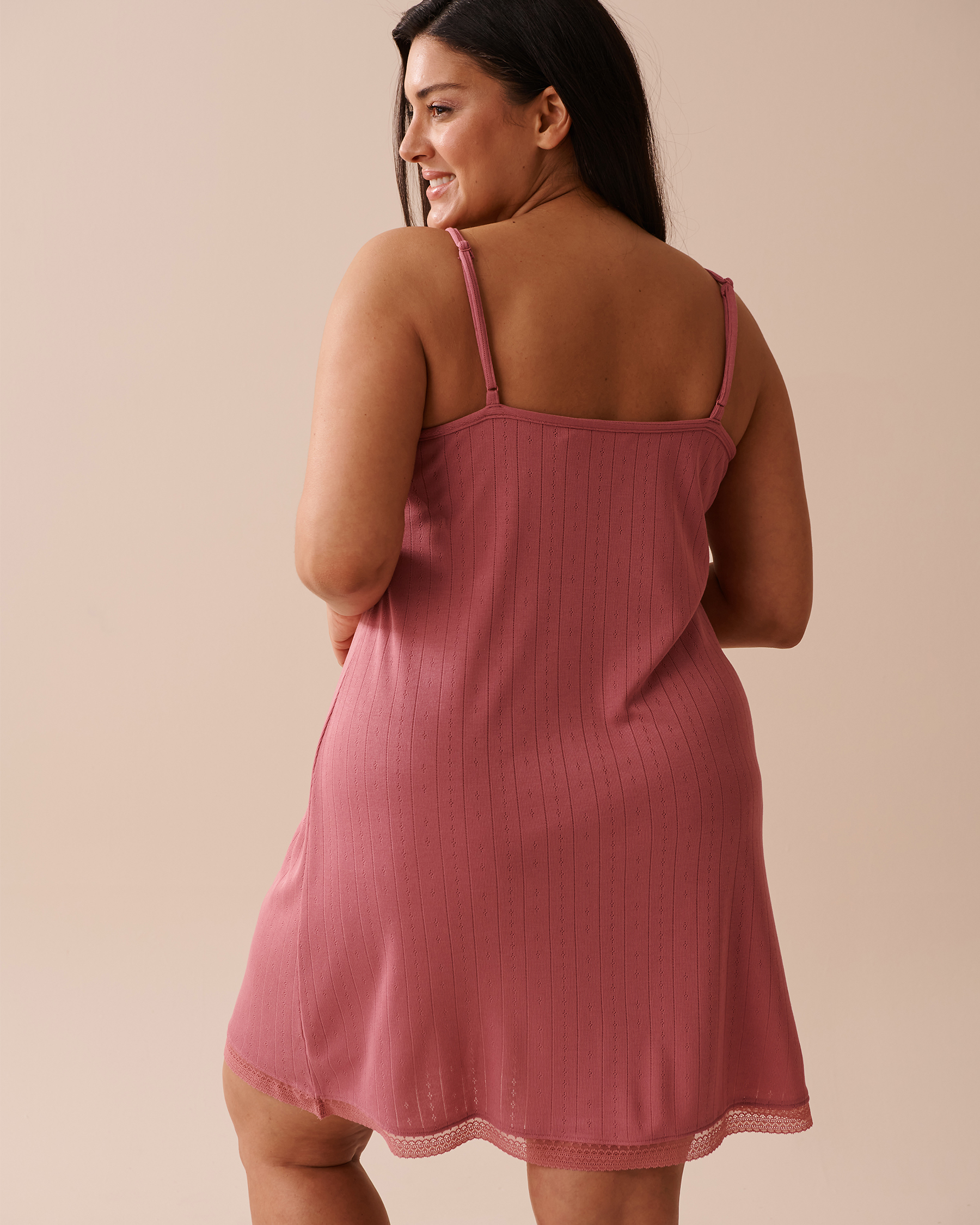 LA VIE EN ROSE Lace Trim Pointelle Knit Nightie Dusty Pink 40500364 - View2