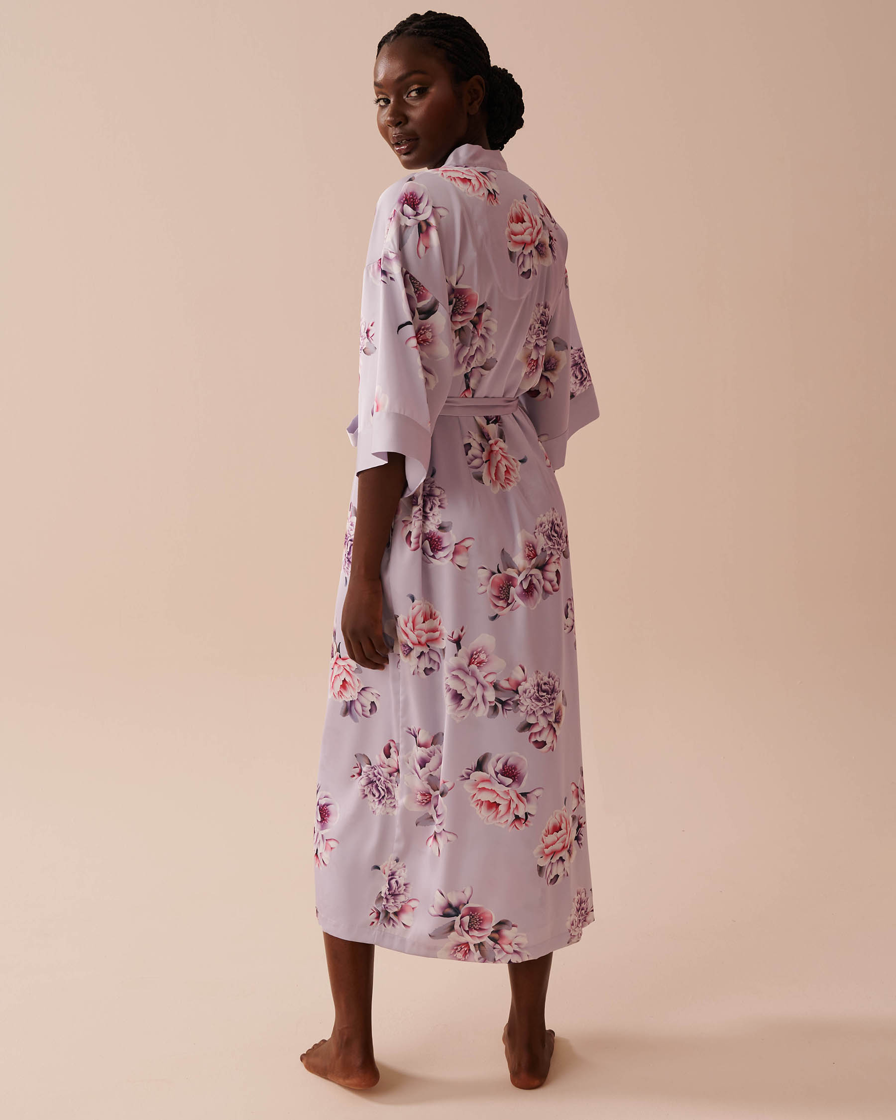 LA VIE EN ROSE Victorian Floral Long Satin Kimono Victorian Garden 60600081 - View2