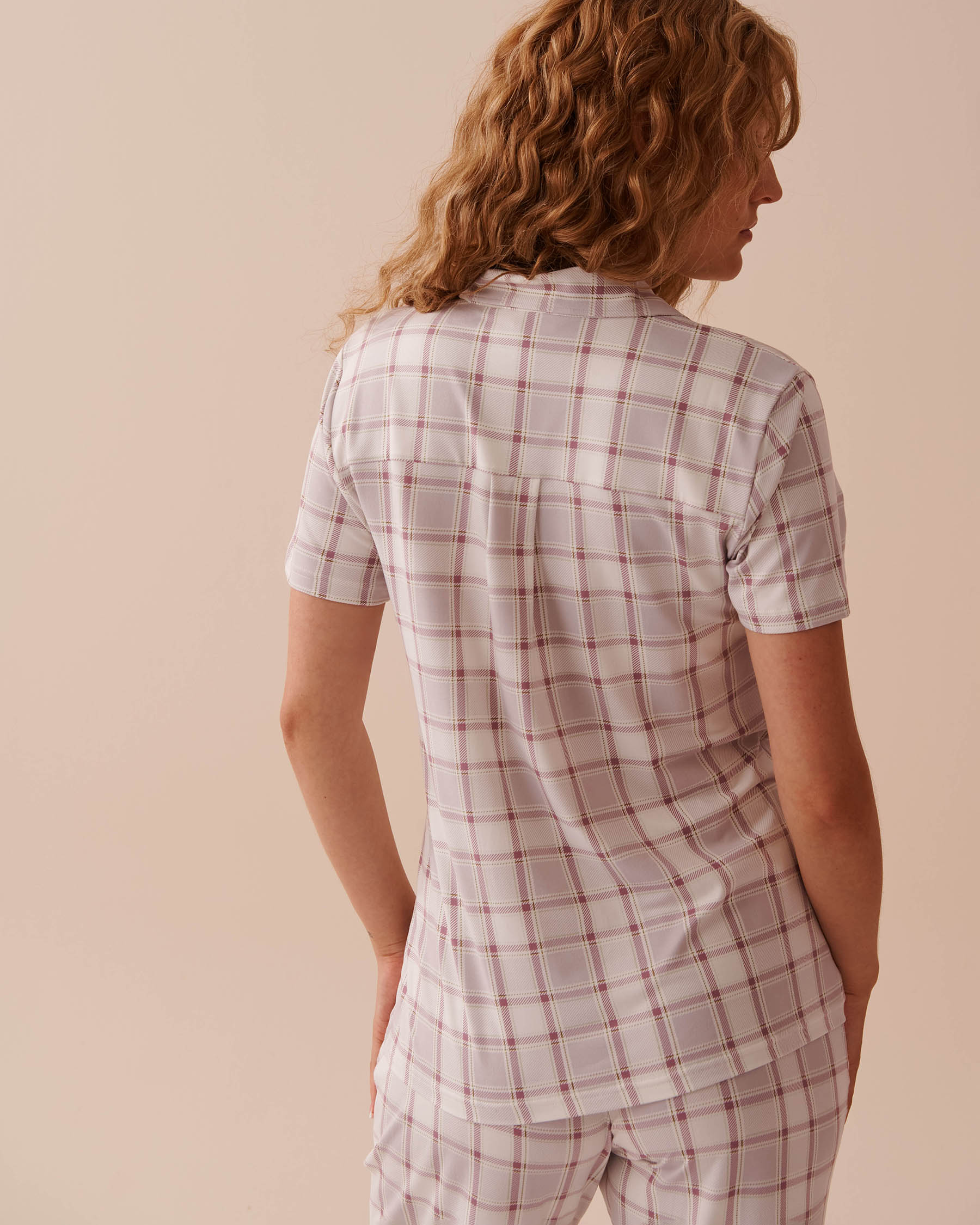 LA VIE EN ROSE Grey Plaid Super Soft Button-down Shirt Grey Plaid 40100622 - View2