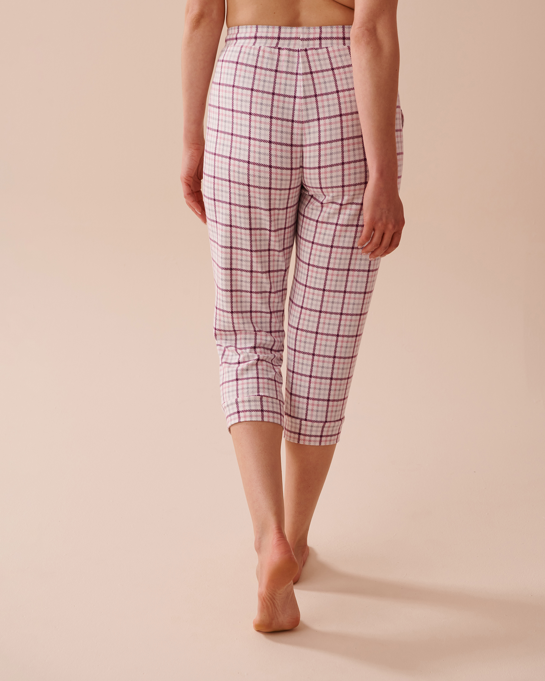 LA VIE EN ROSE Purple Plaid Recycled Fibers Fitted Capris Purple Plaid 40200609 - View2