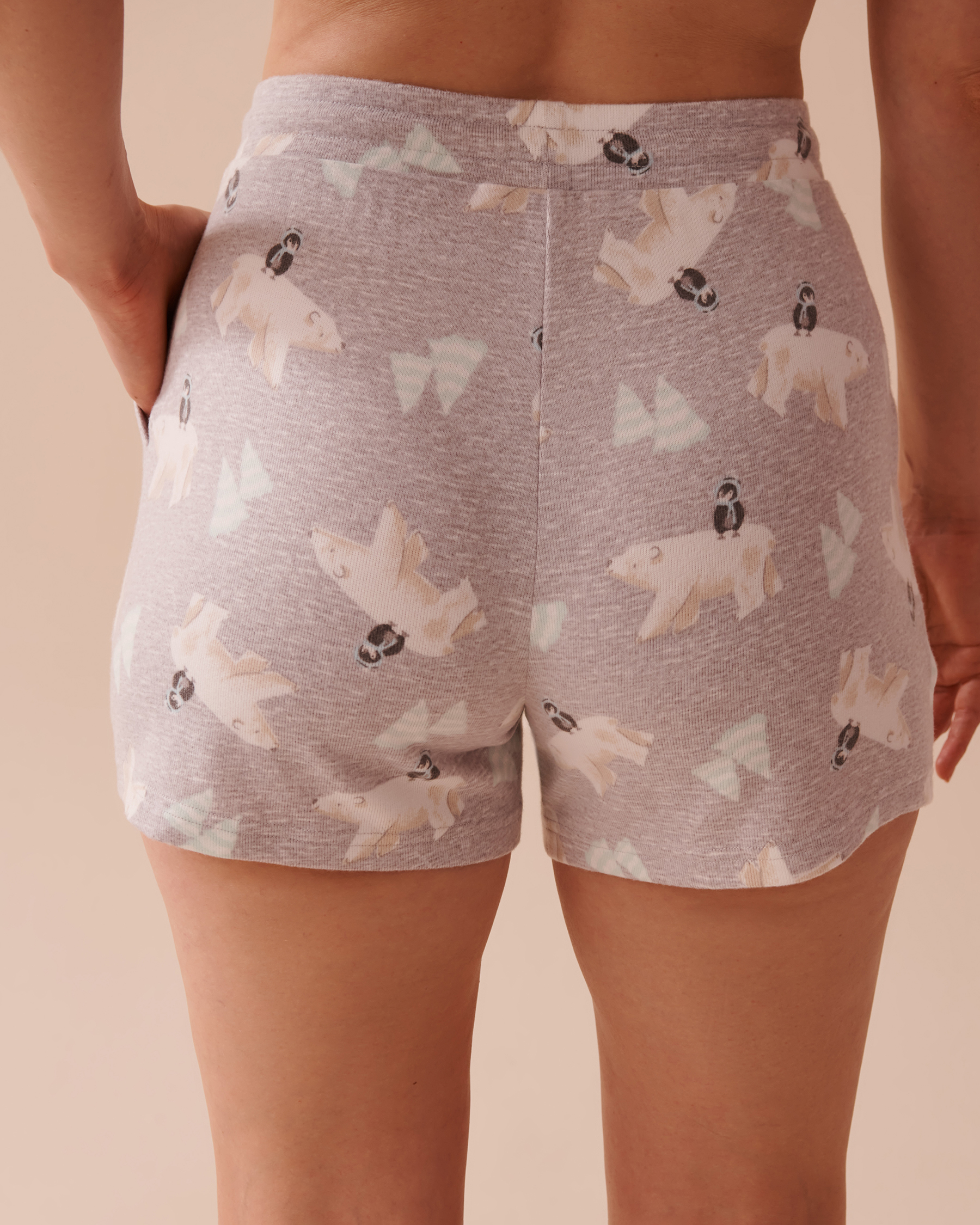LA VIE EN ROSE Polar Bear Print Recycled Fibers Pajama Shorts Polar Bear/Grey 40200651 - View2
