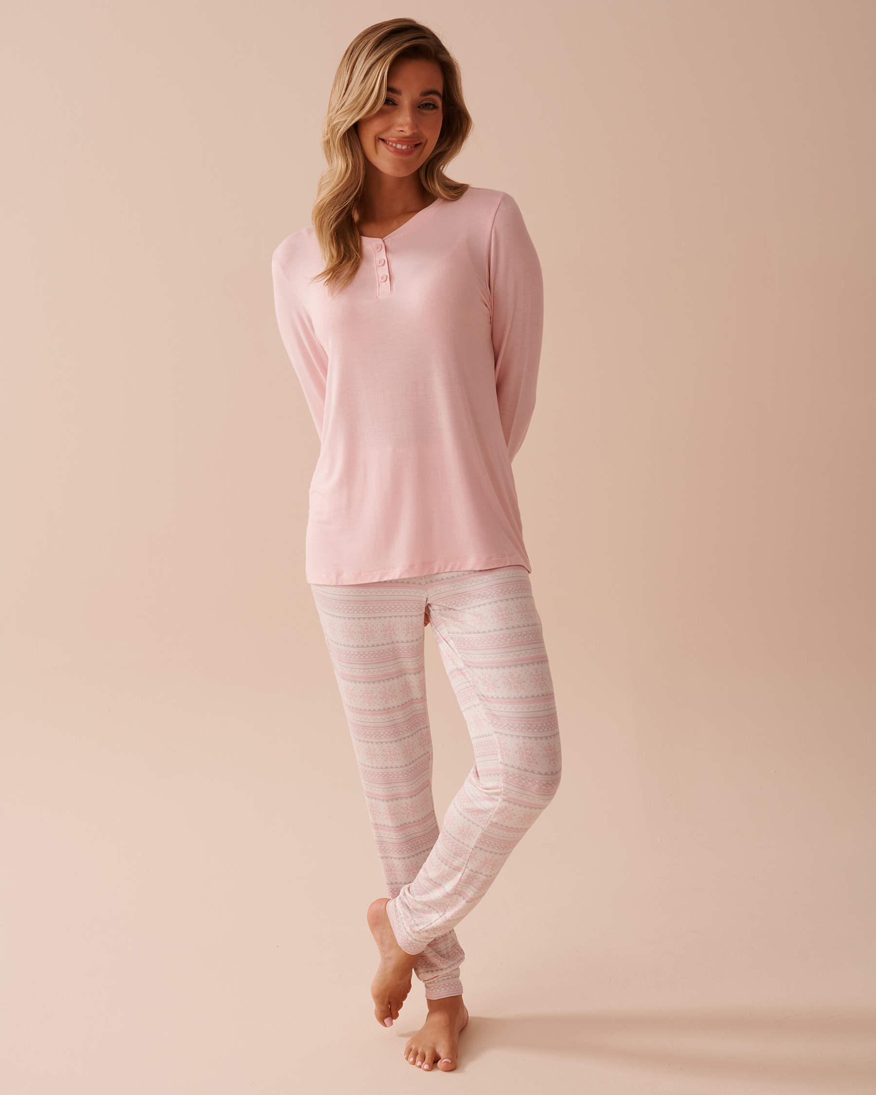 LA VIE EN ROSE Fair Isle Print Long Sleeve PJ Set Pink Fair Isle Print 40400071 - View2